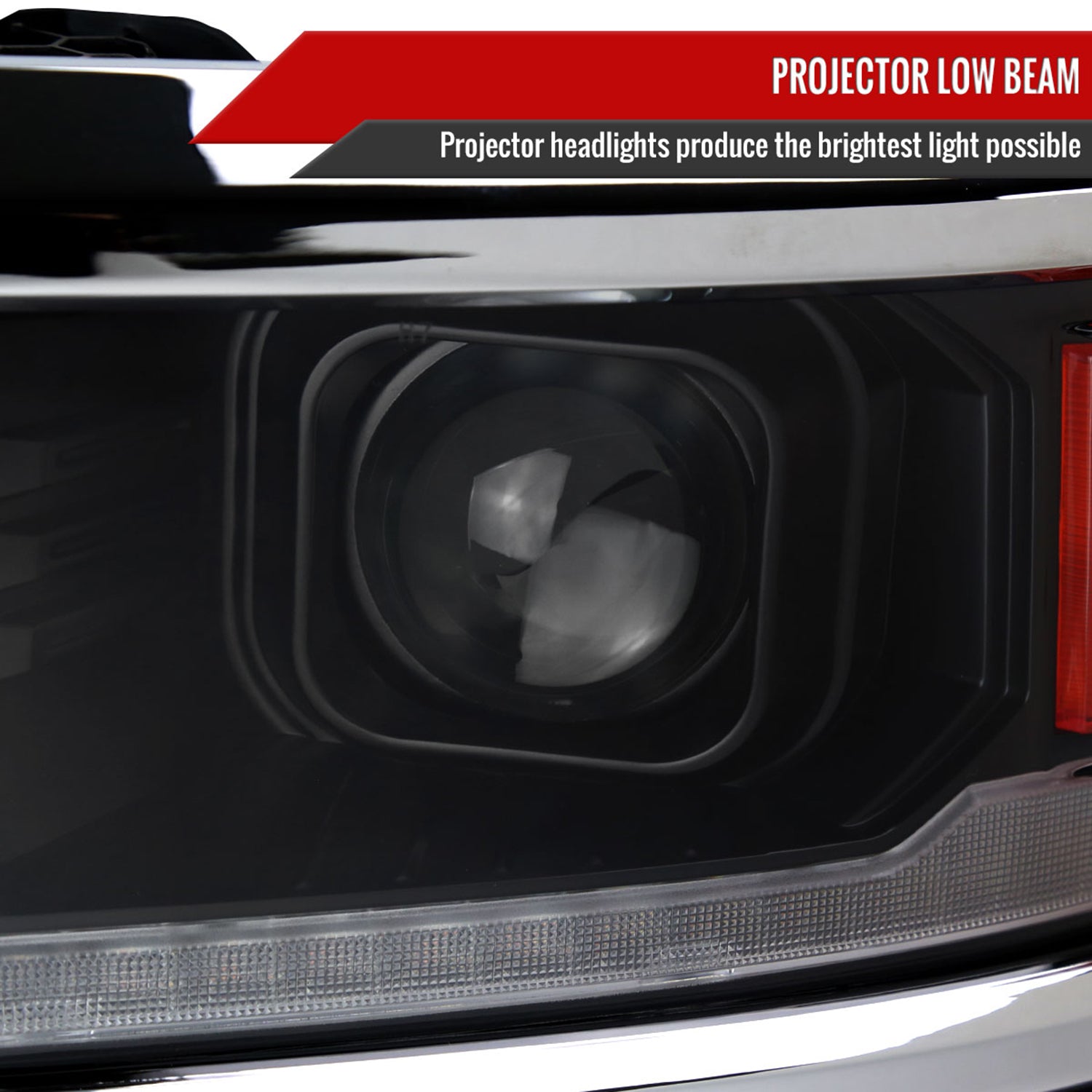 2014-2015 Chevy Silverado 1500 LED Bar Projector Headlights Black/Chrome Trim