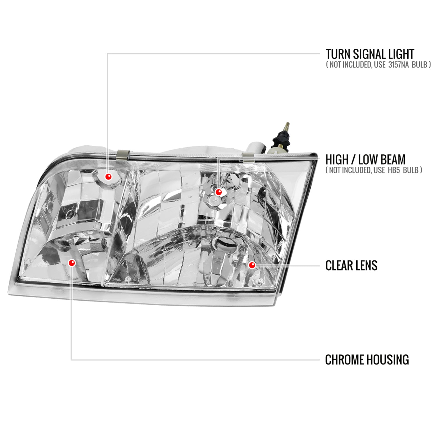1998-2011 Ford Crown Victoria Factory Style Headlights Chrome/Clear Lens