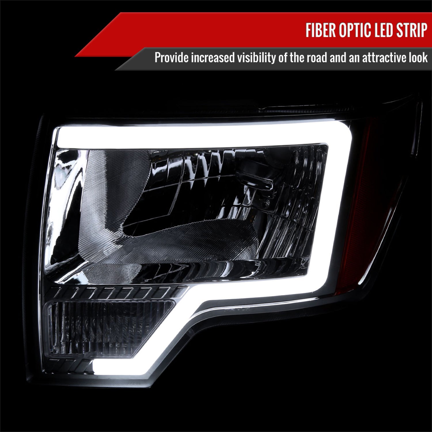 2009-2014 Ford F-150 LED Bar Factory Headlights Amber Reflectors Chrome