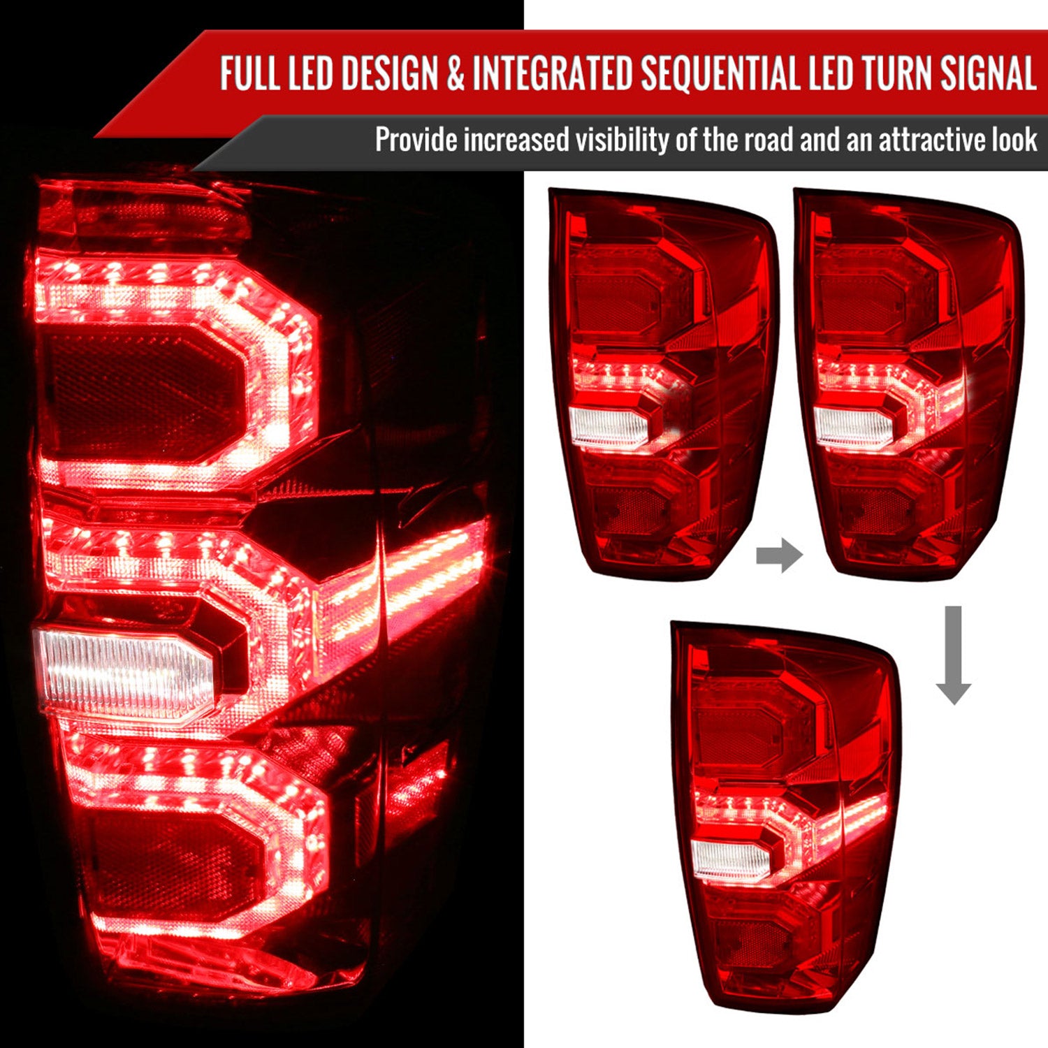 2016-2022 Toyota Tacoma Sequential Signal LED Tail Lights Chrome/Red Lens