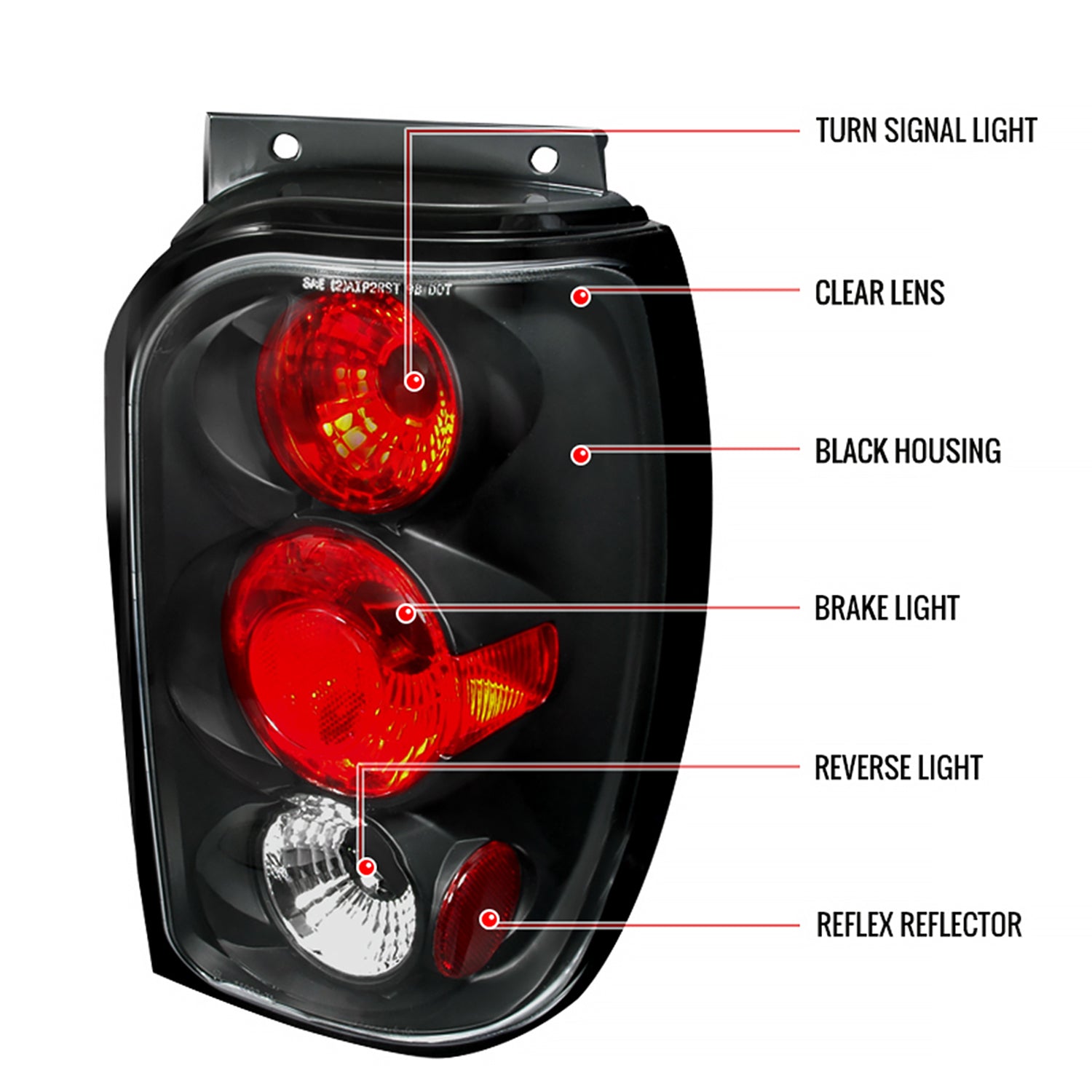 1998-2001 Ford Explorer Mercury Mountaineer Tail Lights Matte Black/Clear Lens