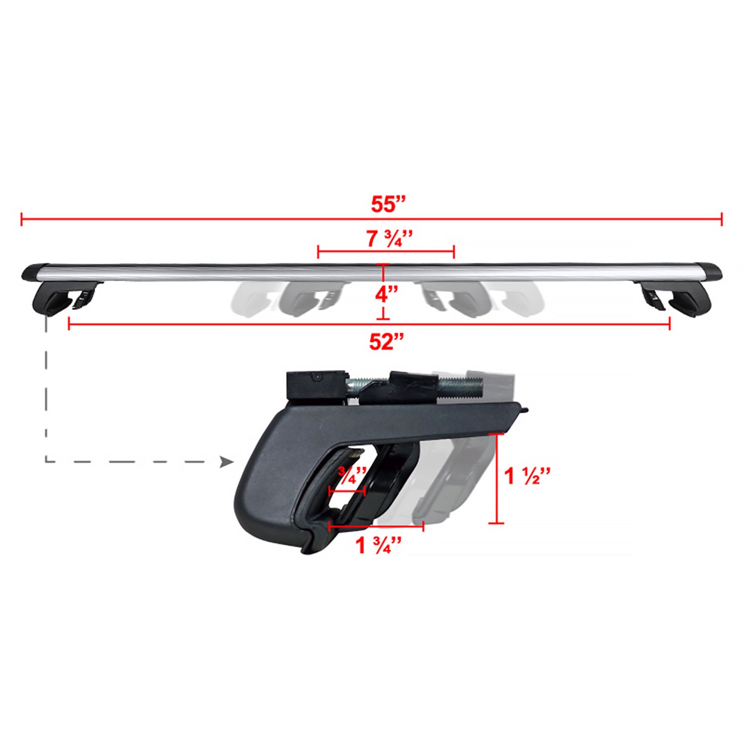 Universal Aluminum Roof Rack Cross Bars w/ 4x Adjustable Clamps