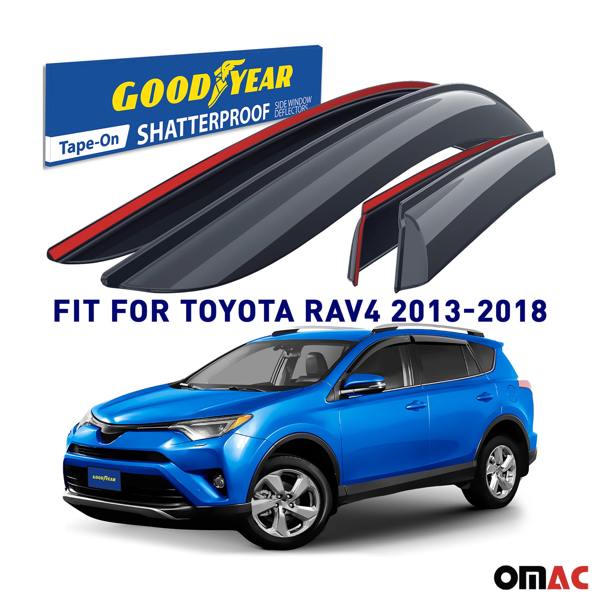 Goodyear Wind Deflectors for Toyota RAV4 2013-2018 Tape-On Premium Smoke 4 pcs