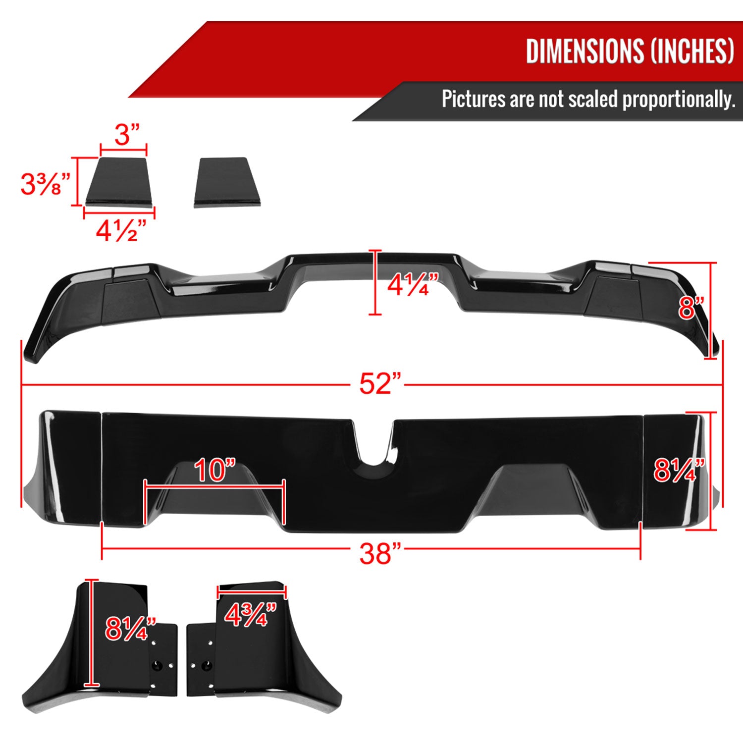 2016-2022 Toyota Tacoma Rear Roof Glossy Black Truck Spoiler Wing Kit