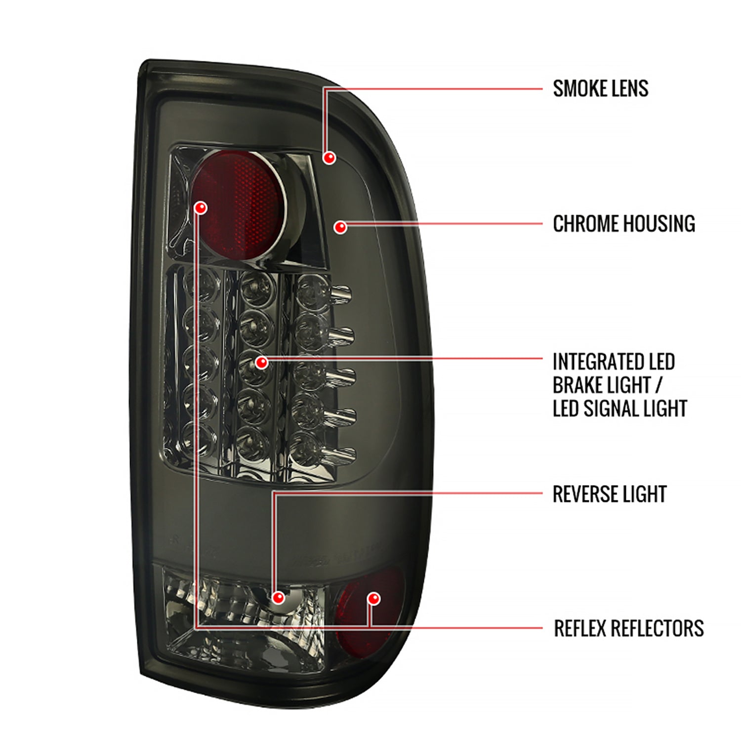 2008-2016 Ford F-250/F-350/F-450/F-550 Super Duty LED Tail Lights Chrome/Smoke