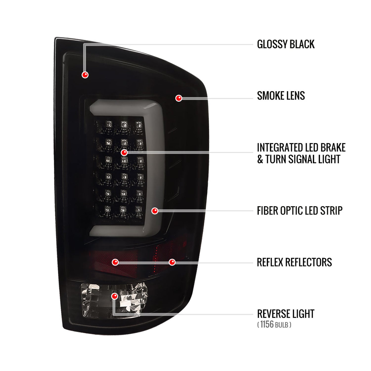 2007-2009 Dodge RAM 1500/2500/3500 LED Tail Lights Glossy Black/Smoke Lens