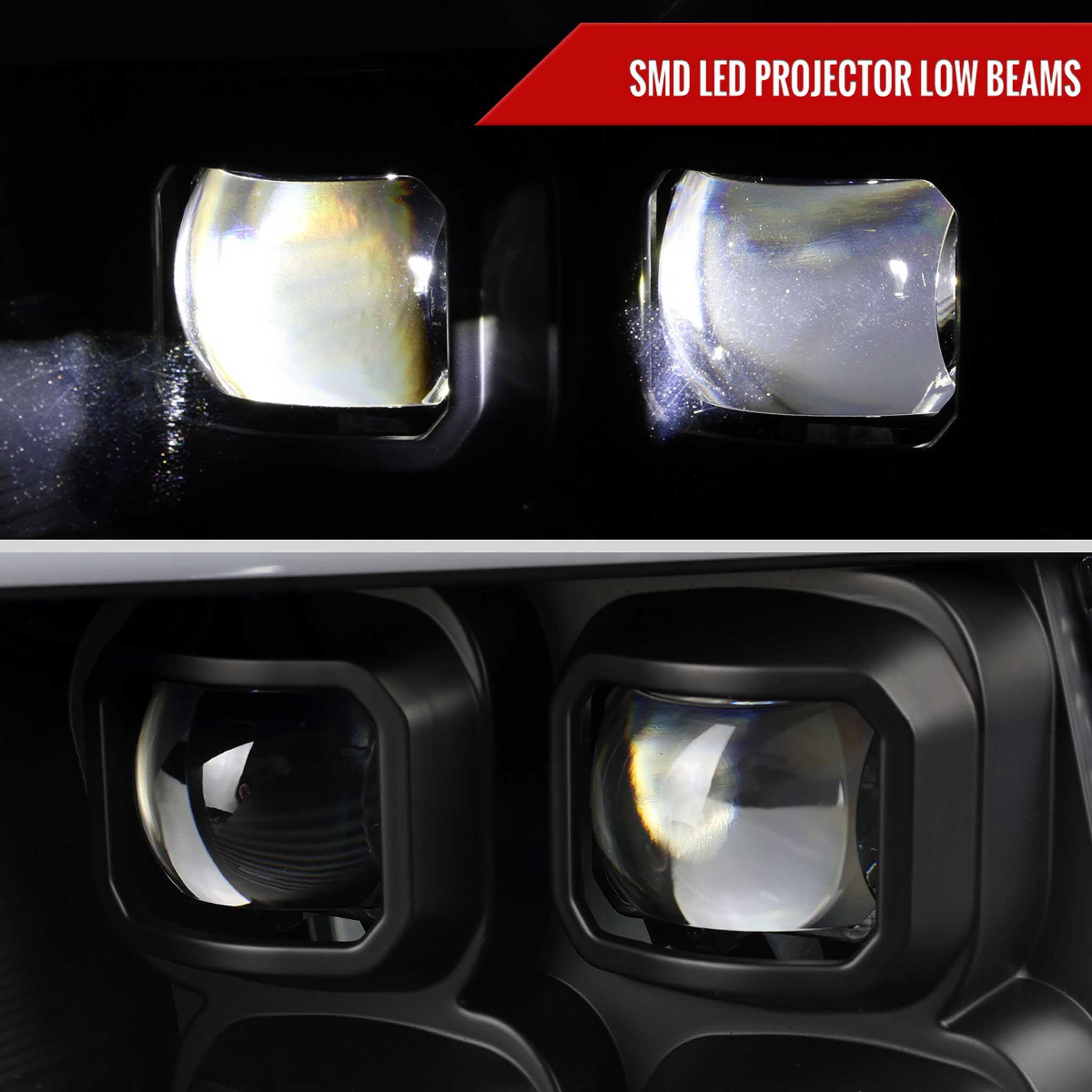 For Dodge RAM 1500 2009-18 / RAM Classic 2019 / 2500 3500 2010-18 LED Bar Turn Signal Projector Headlights Matte Black Housing Clear Lens