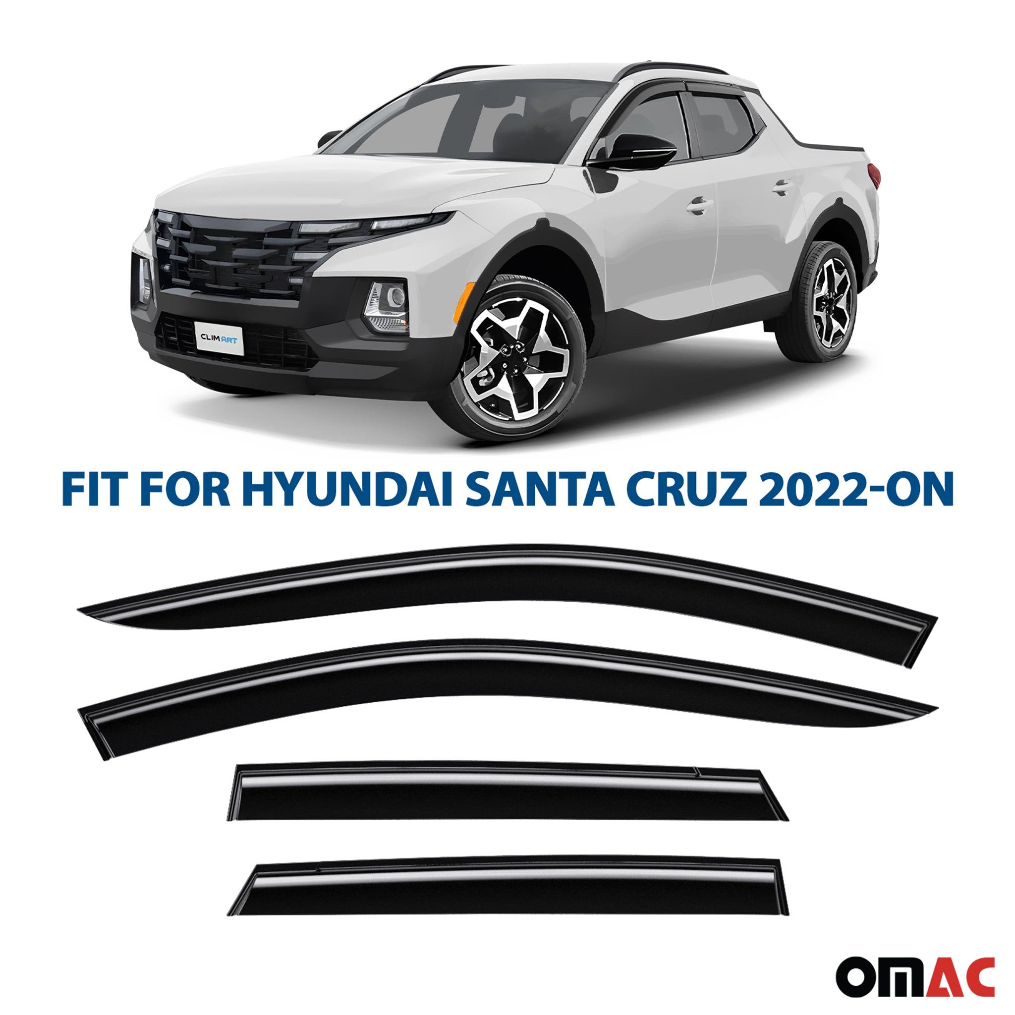 Clim Art Wind Deflectors for Hyundai Santa Cruz 2022-2025 Shatterproof Smoke 4x