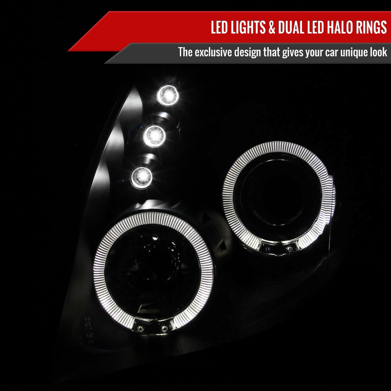 2006-2008 Toyota Yaris Dual Halo Projector Headlights Matte Black/Clear Lens