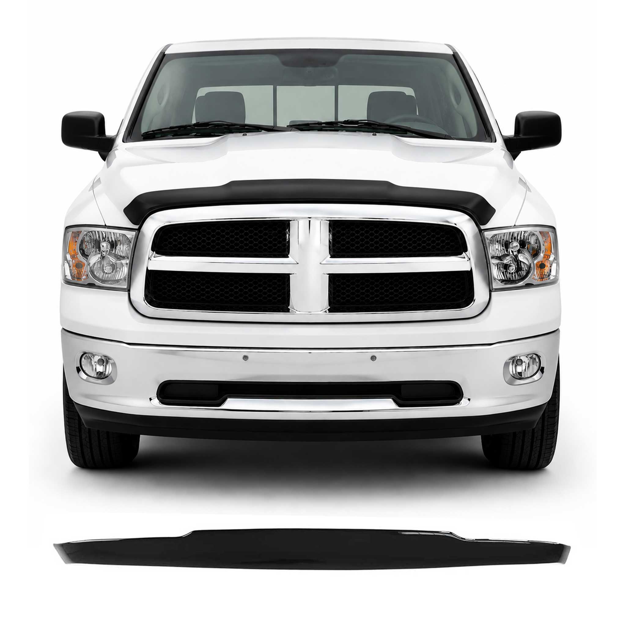 2003-2009 Dodge Ram 2500 3500 1500 Front Bug Shield Hood Deflector Guard Black Stick Install