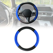 14.5-15.5’’ Steering Wheel Cover Blue Black Leather Anti-slip Breathable