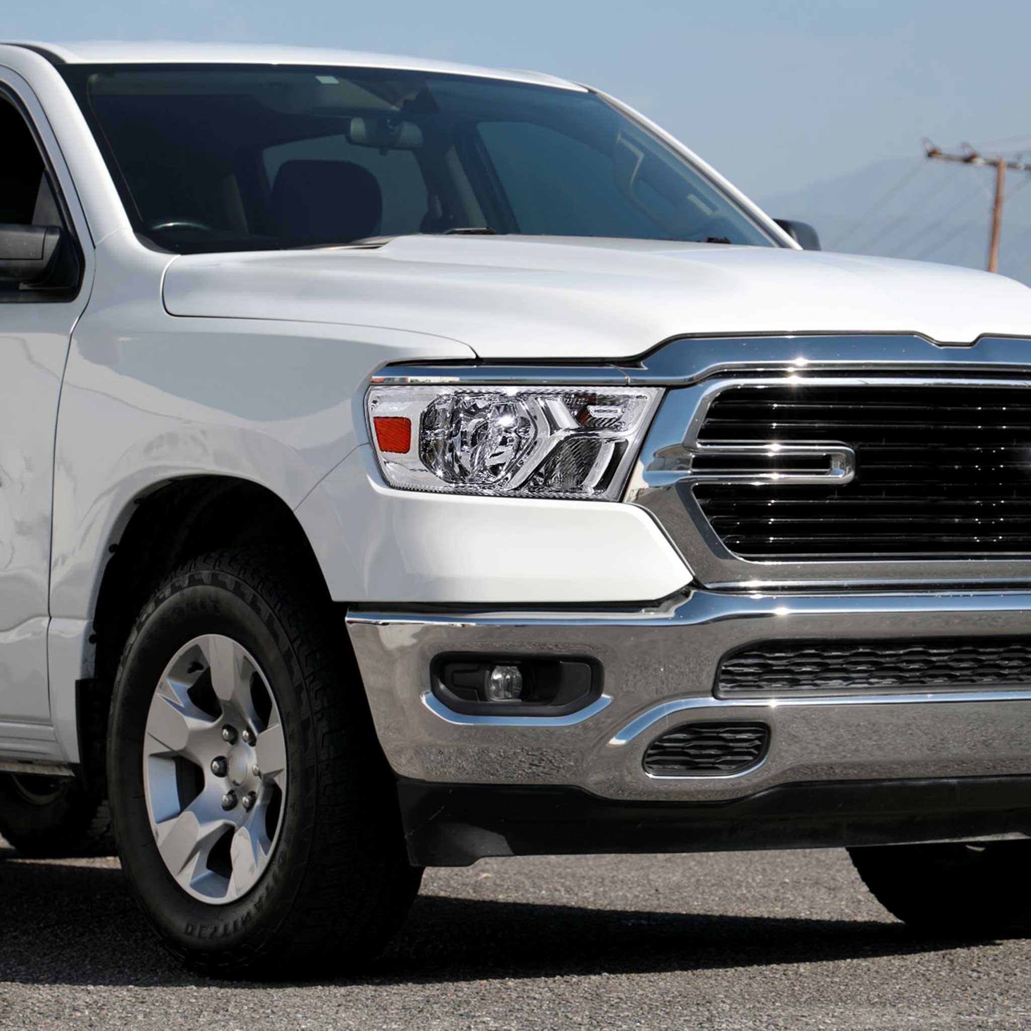 For Dodge RAM 1500 2019-2024 Factory Style Crystal Headlight Passenger Side Only Chrome Housing Clear Lens