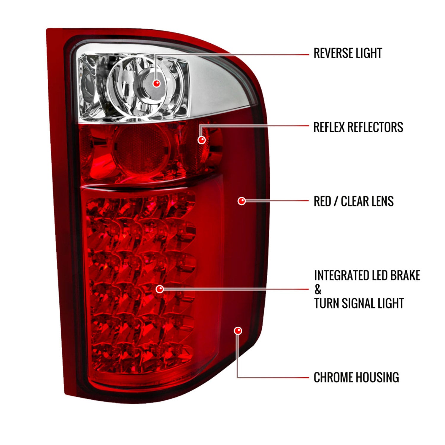 2007-2014 Chevrolet Silverado LED Tail Lights Chrome Housing/Red Lens