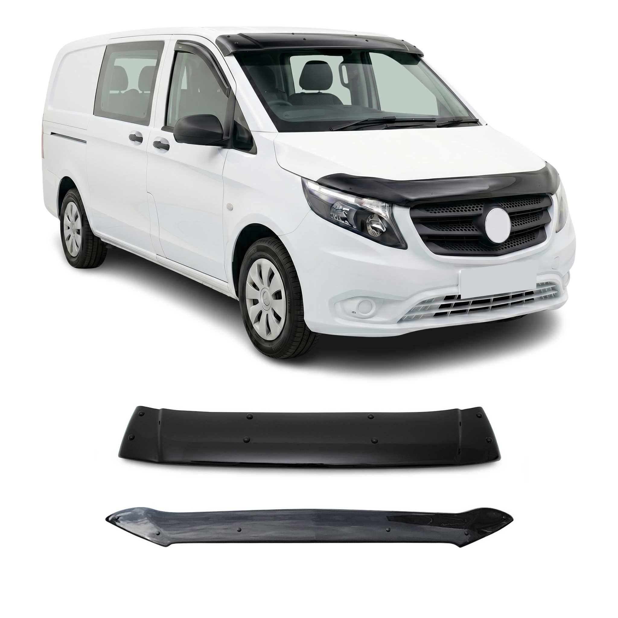 2016-2024 Mercedes Metris Windshield Sun Visor & Bug Shield Hood Deflector Kit 2Pcs Smoke