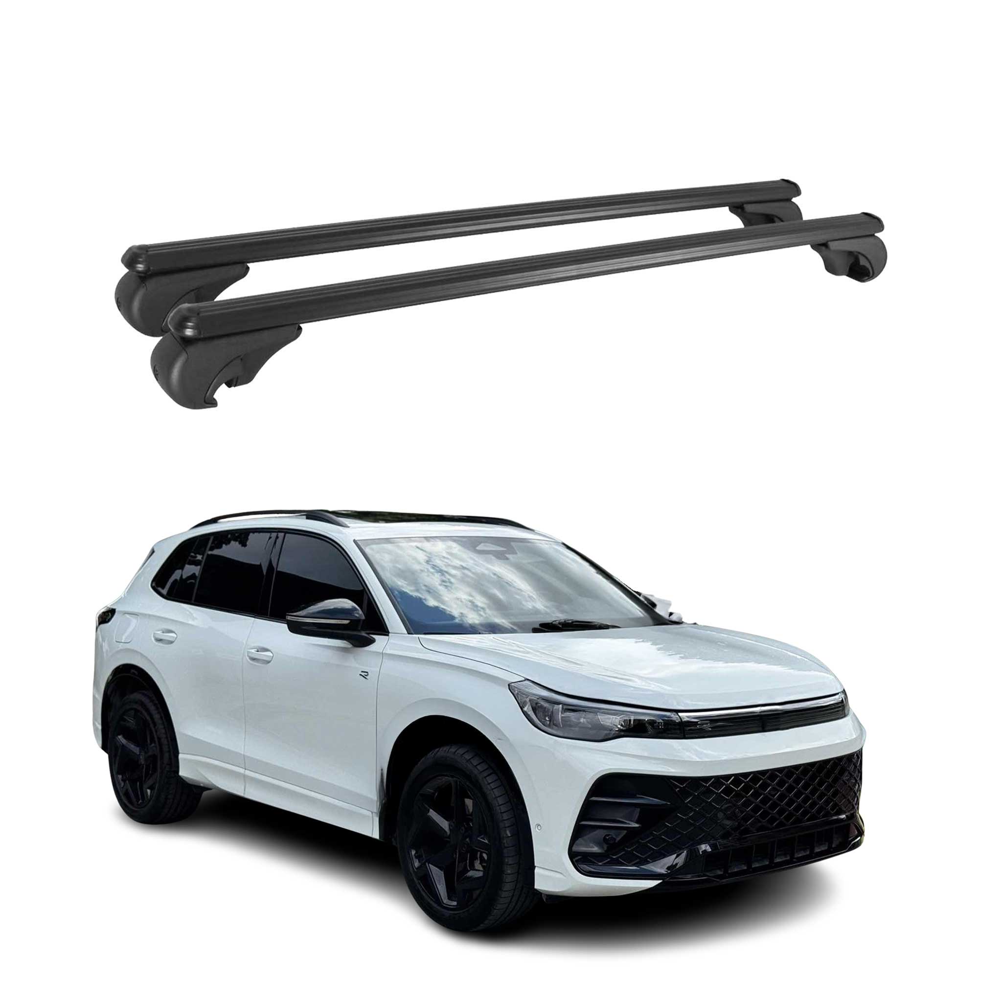 2025 VW Tiguan Roof Rack Cross Bars Luggage Carrier Alu Black 2Pcs