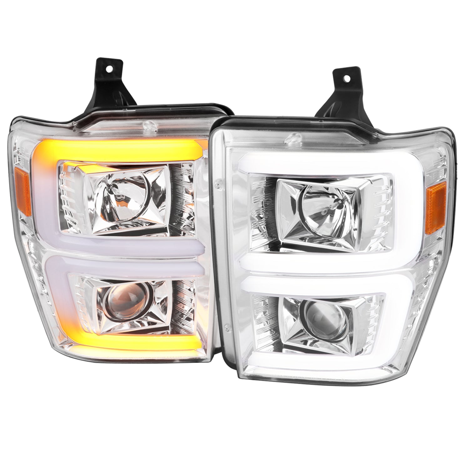 2008-2010 Ford F-250/350/450/550 LED Signal Bar Projector Headlights Chrome