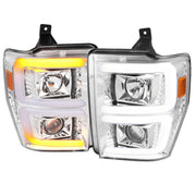 2008-2010 Ford F-250/350/450/550 LED Signal Bar Projector Headlights Chrome
