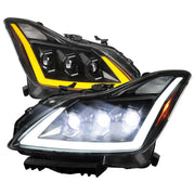 For Infiniti G37 2008-13 / Q60 Coupe 2014-15 LED Triple Projector Headlights Sequential Matte Black Clear Lens Switchback