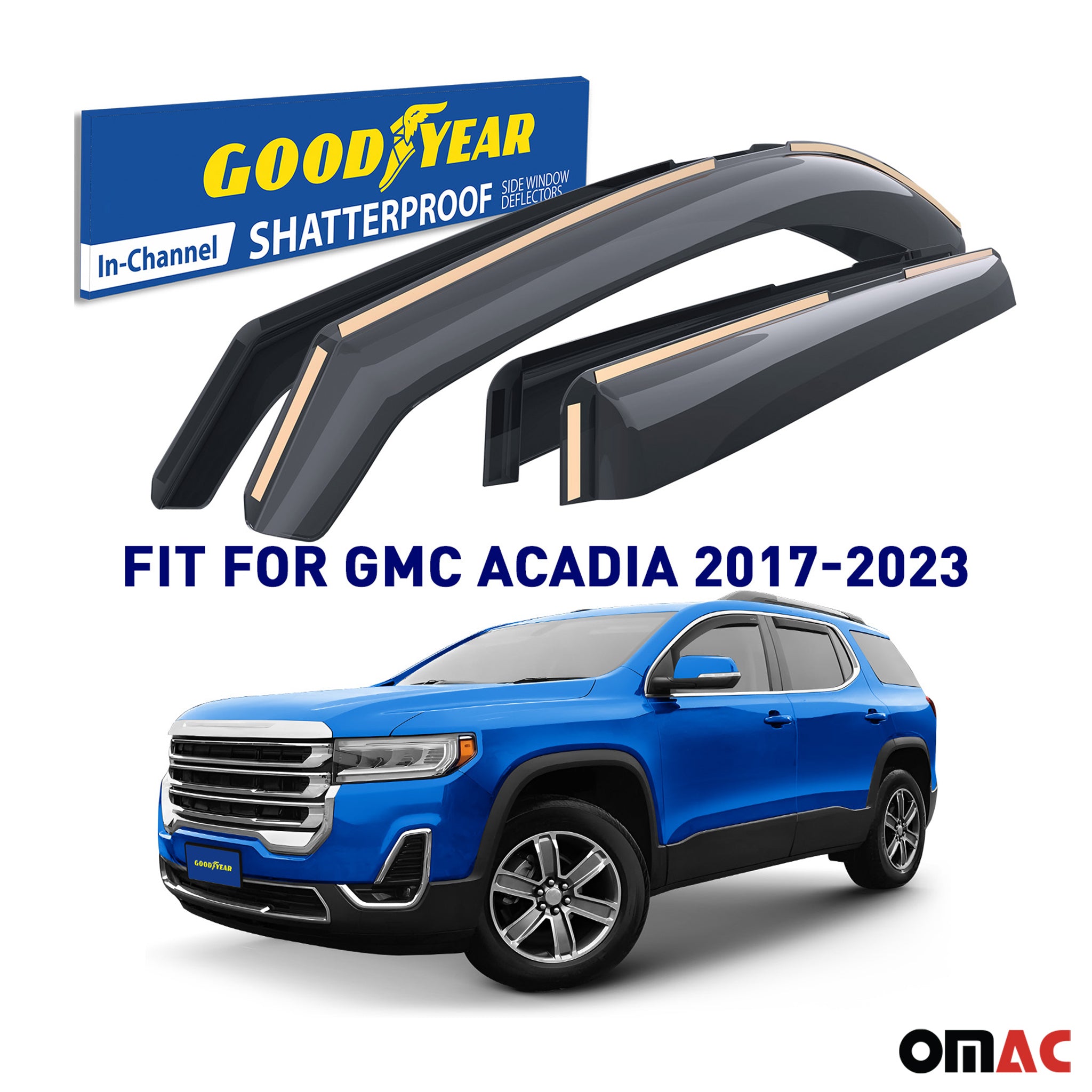 Goodyear Wind Deflectors for GMC Acadia 2017-2023 In-channel Premium Smoke 4 pcs