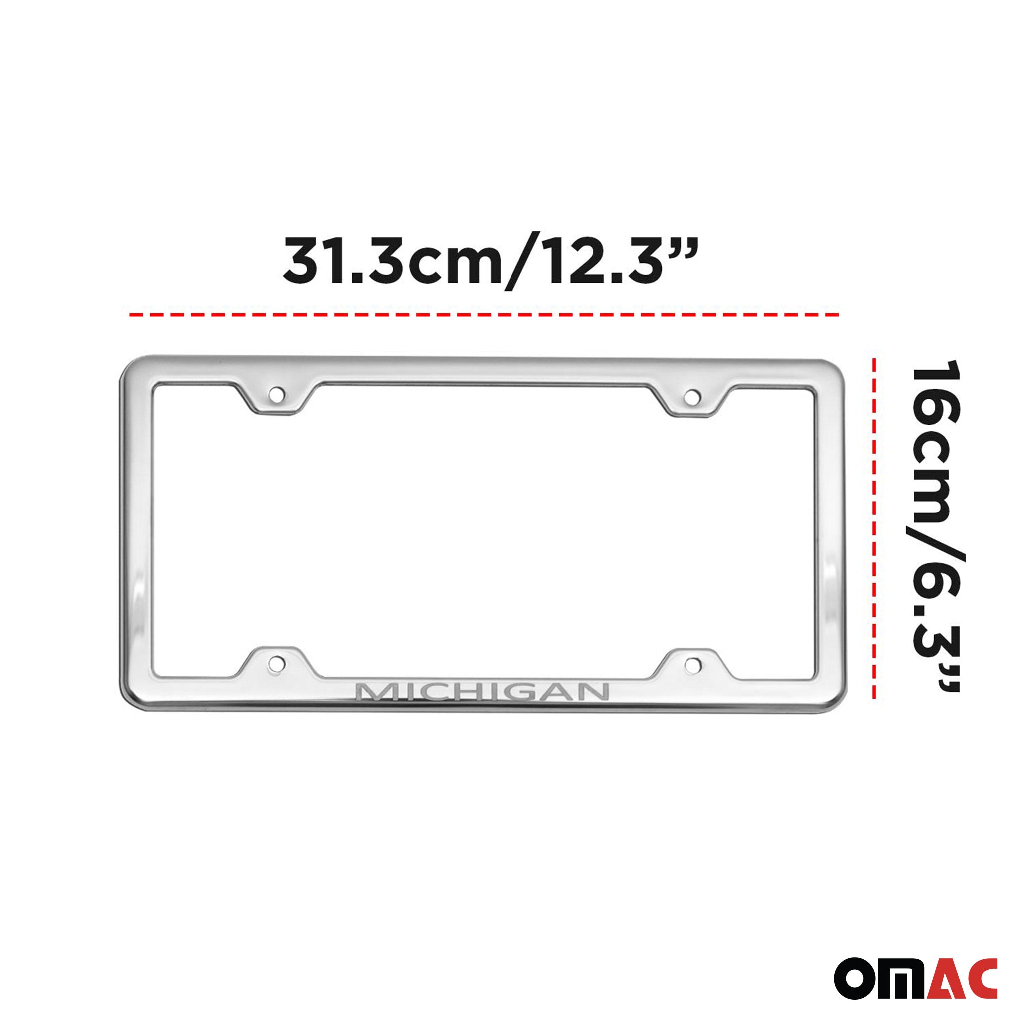 MICHIGAN Print License Plate Frame Chrome Stainless Steel 2 Pcs.