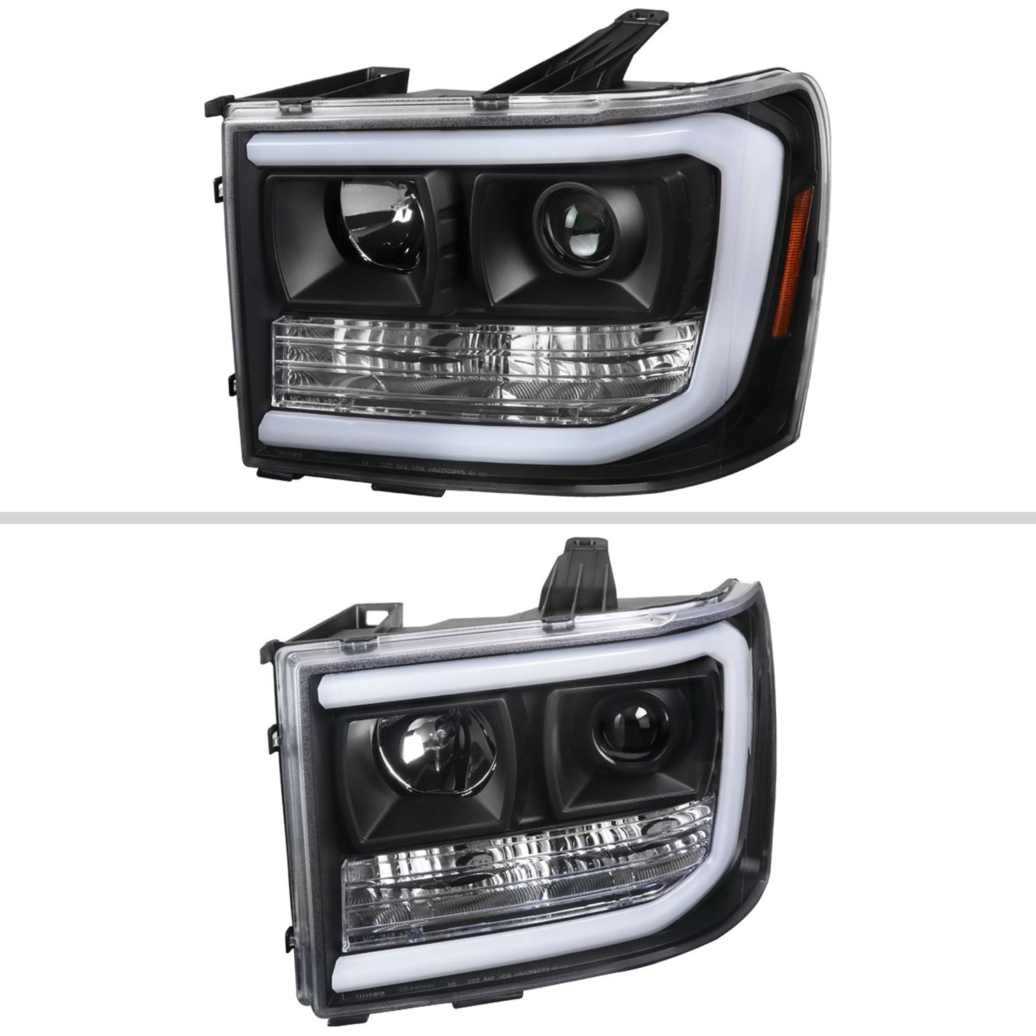 2007-2013 GMC Sierra 1500 1500HD 2500HD 3500HD LED C-Bar Headlights Black