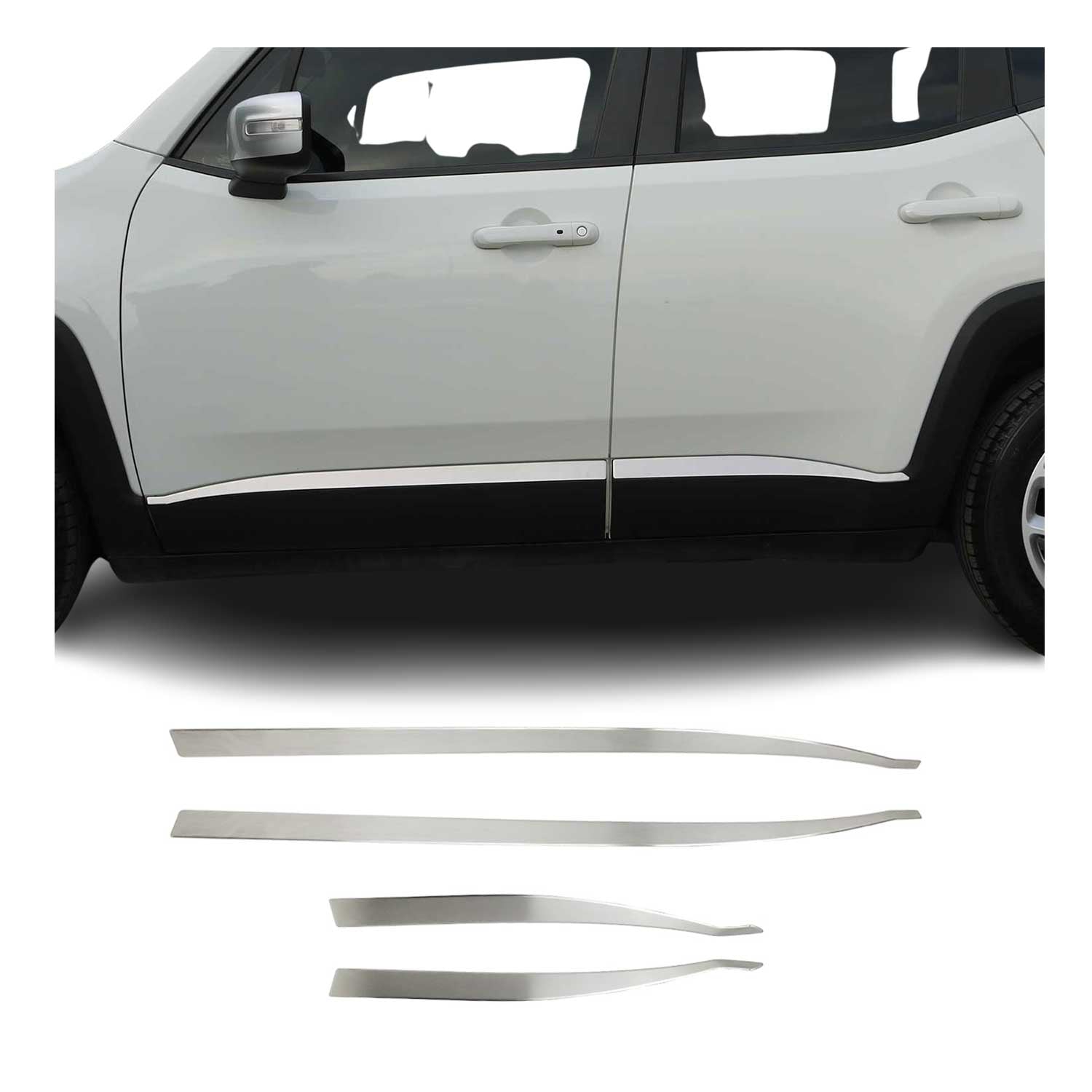 2015-2024 Jeep Renegade Side Door Molding Trim Brushed Steel Silver 4x