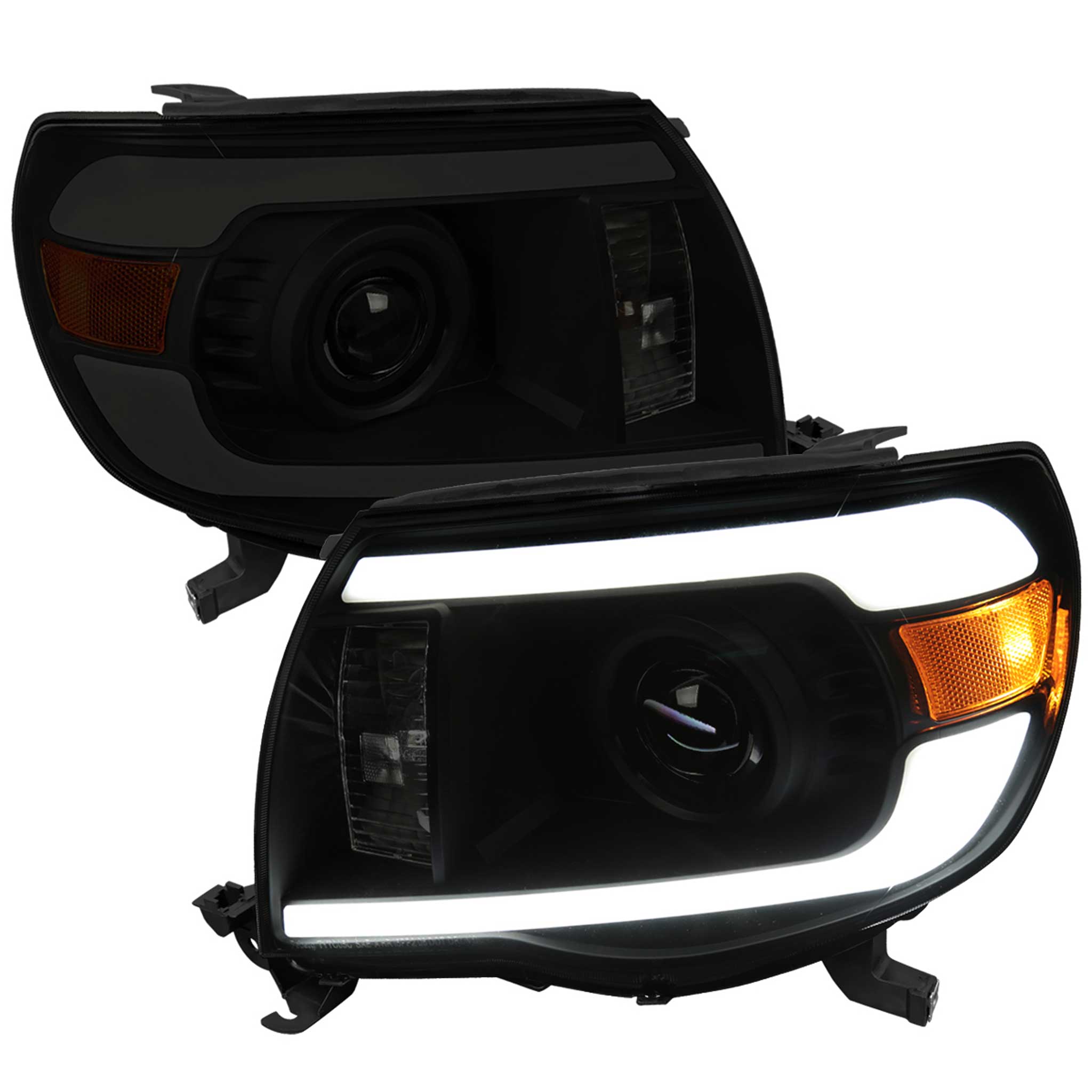 For Toyota Tacoma 2005-2011 LED Bar Projector Headlights Chrome Housing Smoked Lens