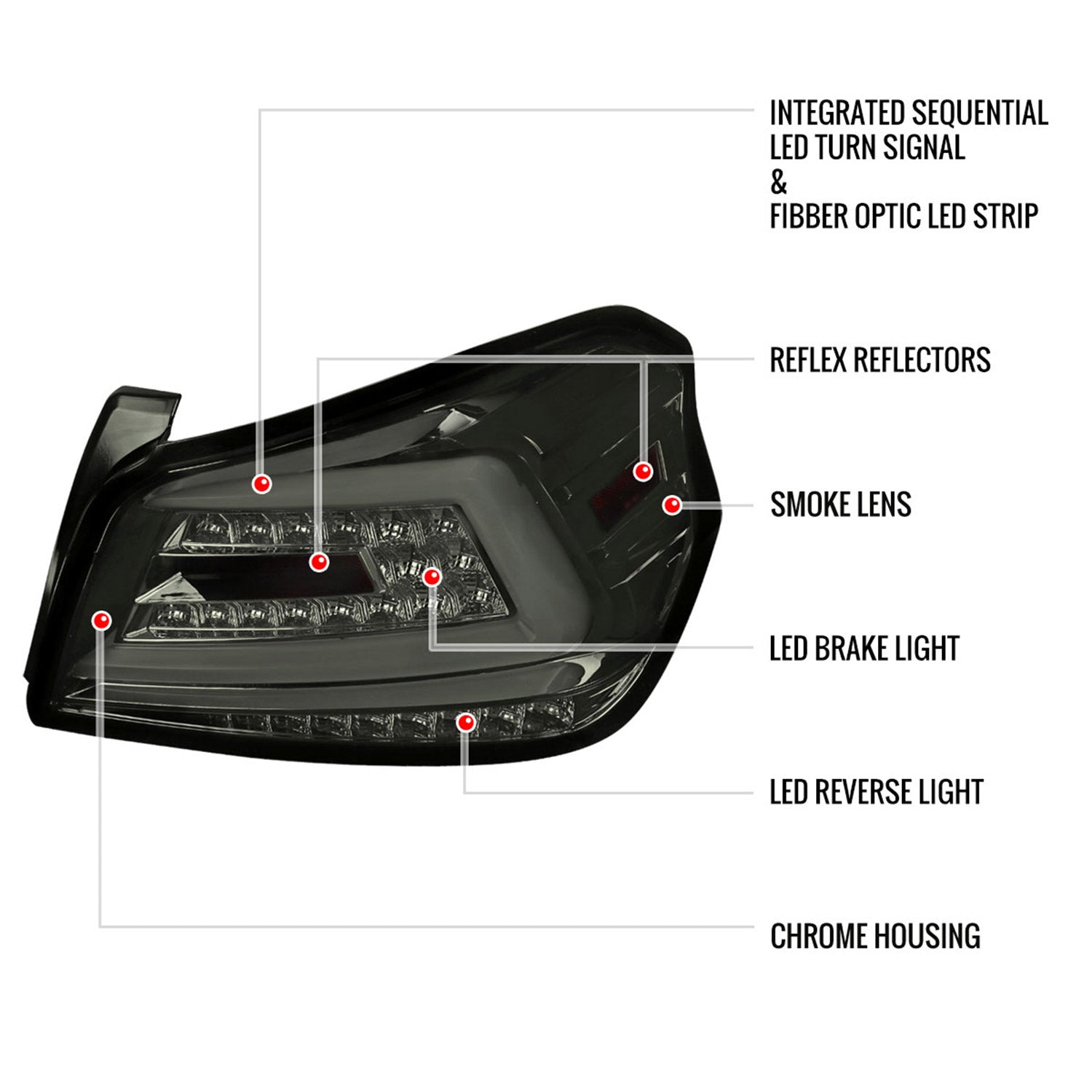 2015-2021 Subaru WRX Sequential White Bar LED Tail Lights Chrome/Smoke Lens