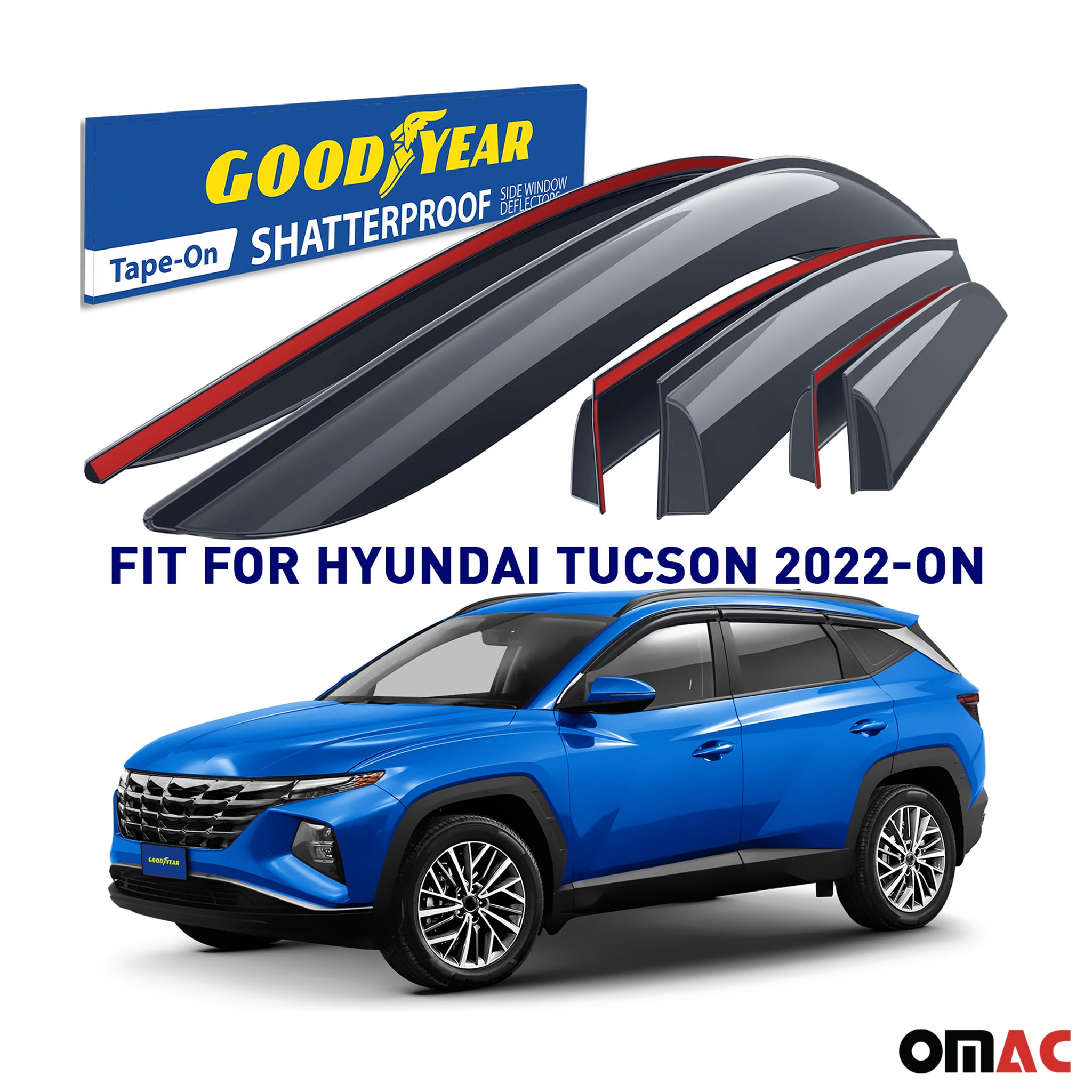 Goodyear Wind Deflectors for Hyundai Tucson 2021-2025 Tape-On Premium Smoke 6x