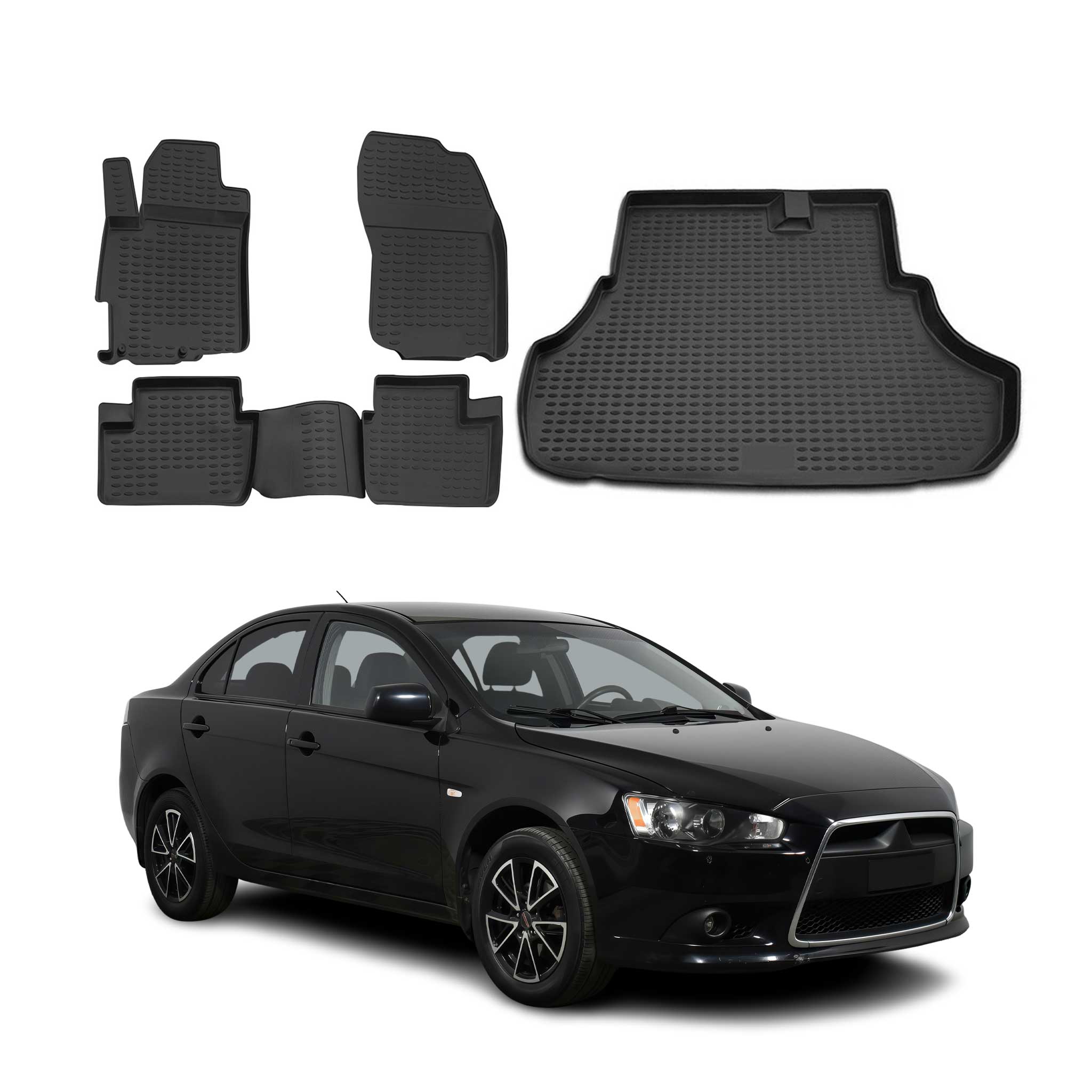 2008-2010 Mitsubishi Lancer SD Floor Mats & Cargo Liner Full Set All Weather Black