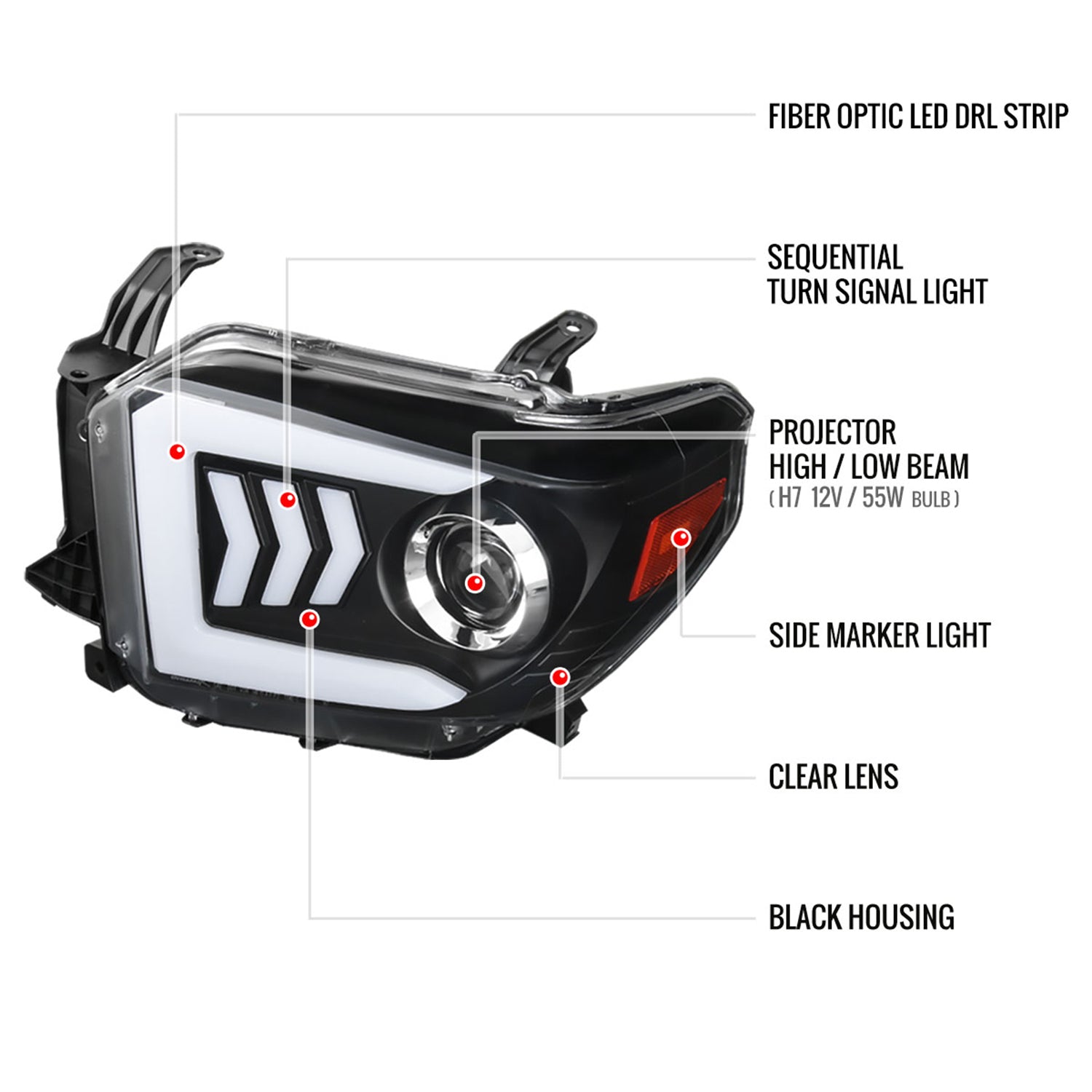 2014-2021 Toyota Tundra LED CBar Projector Headlights Arrow Turn Signals Black