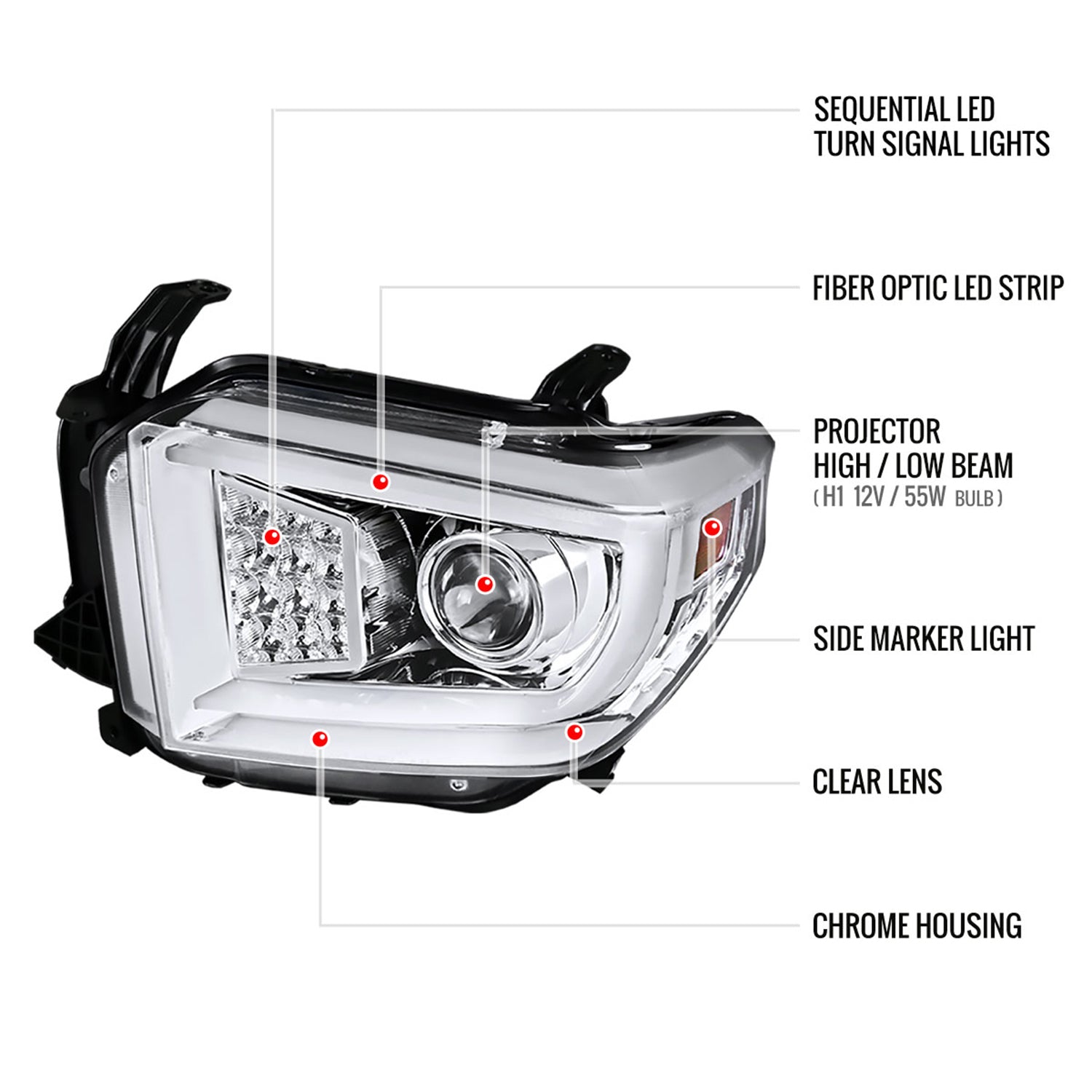 2014-2021 Toyota Tundra LED CBar Projector Headlights Signal Lights Chrome