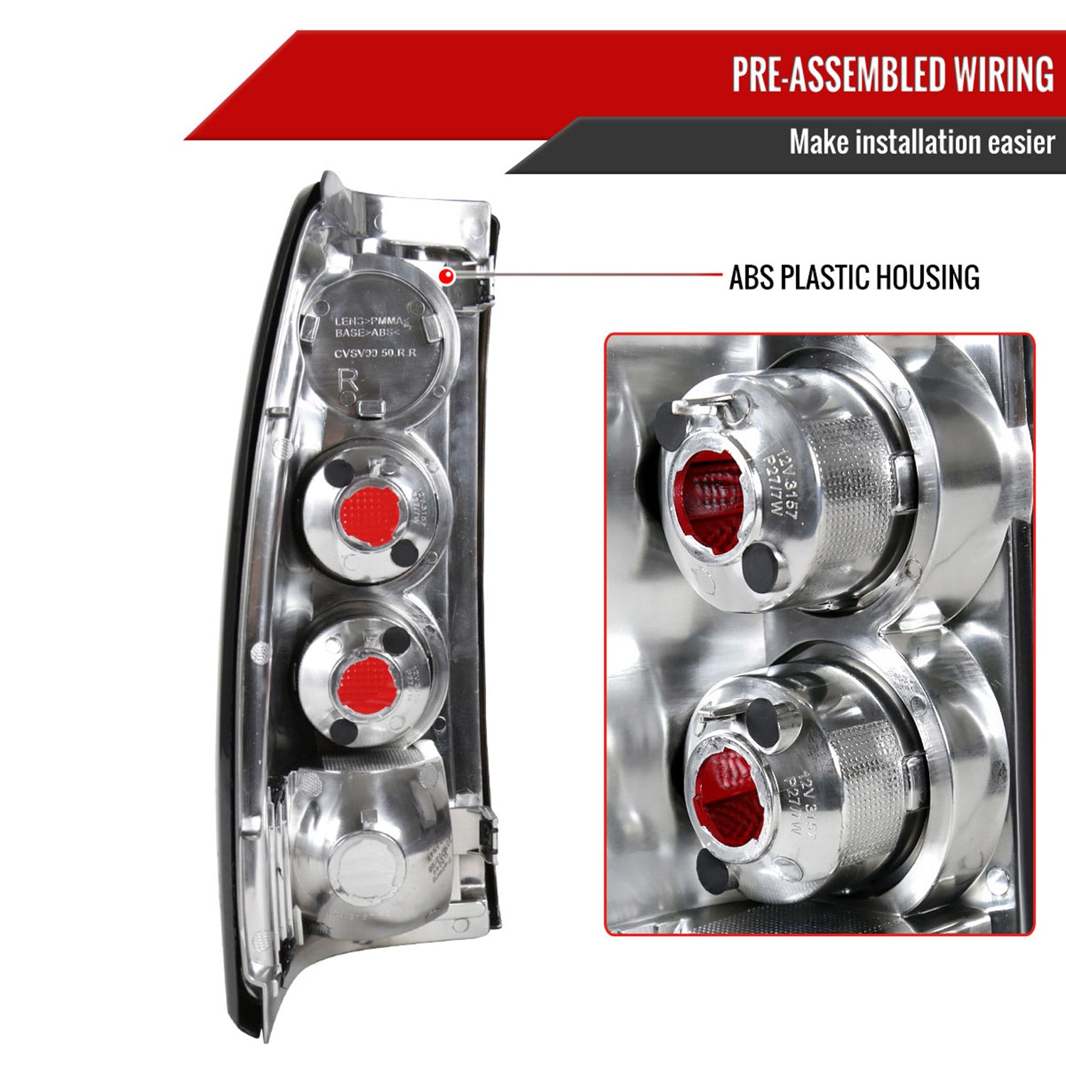 1999-2002 Chevy Silverado/ 1999-2006 GMC Sierra Tail Lights - APC Chrome/Red
