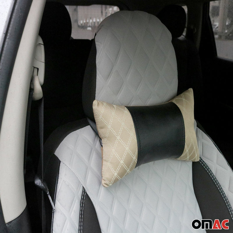 Car Seat Neck Pillow Head Shoulder Rest Pad Fabric and PU Leather Beige