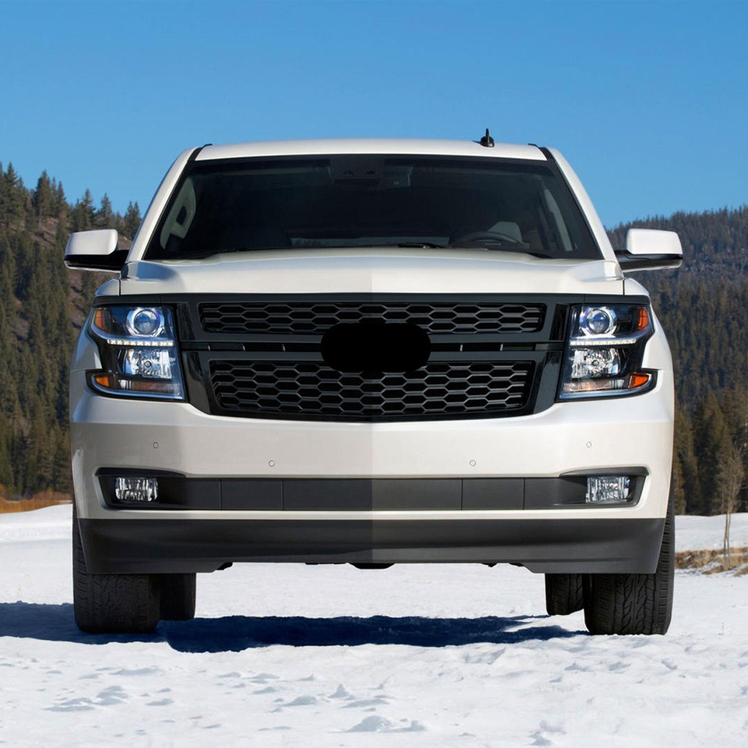 2015-2020 Chevrolet Suburban / Tahoe Grille Overlay Gloss Black 4Pcs ABS Plastic