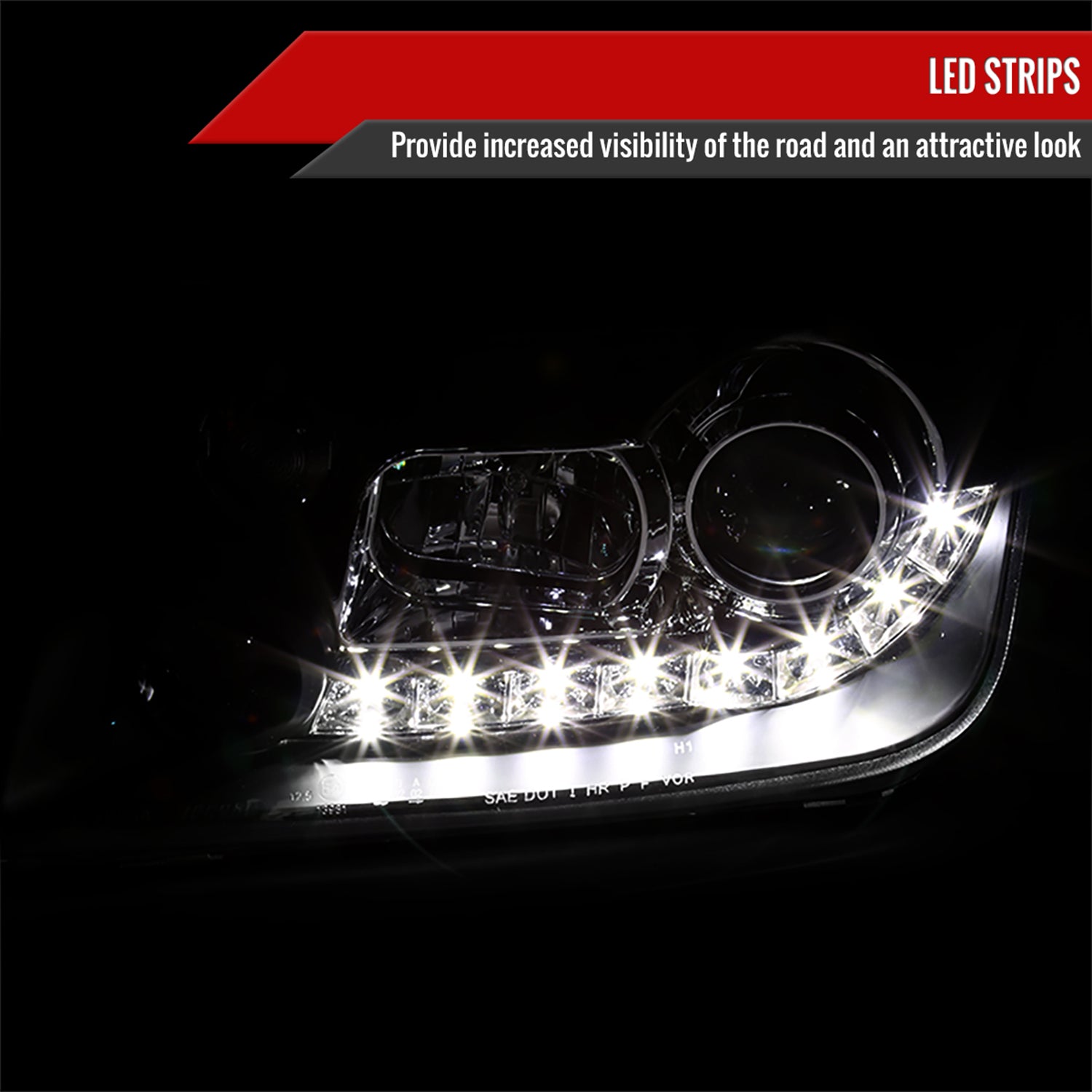 1999-2004 VW Jetta/Bora Projector Headlights R8 LED Light Strip Matt Black