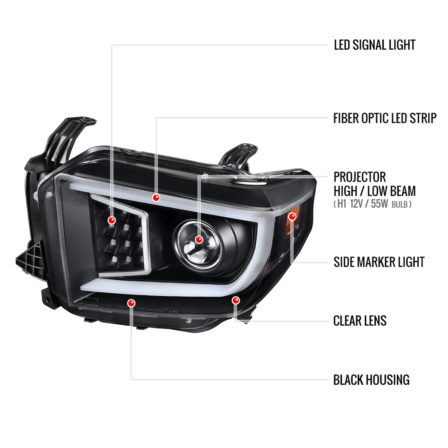 2014-2021 Toyota Tundra LED CBar Projector Headlights LED Signal Lights Black