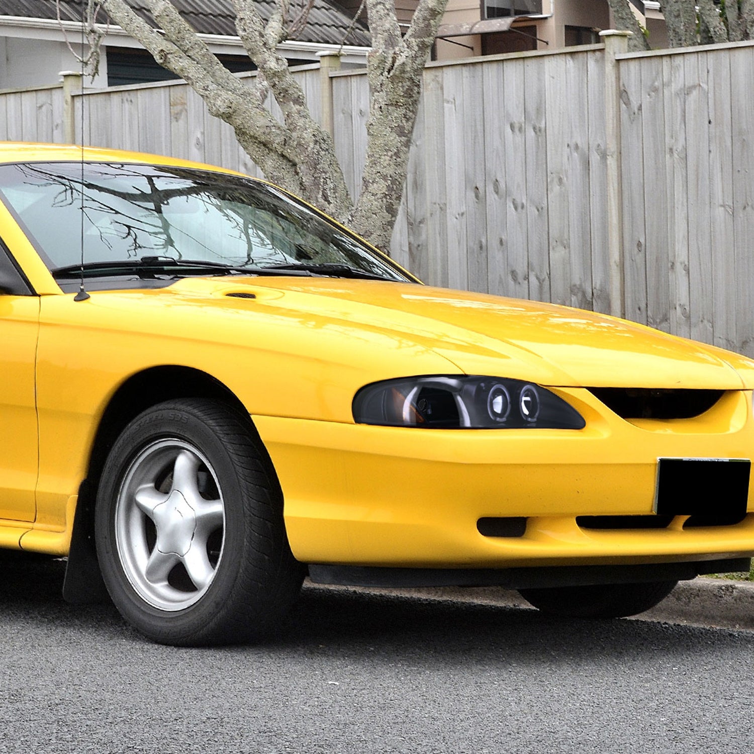 1994-1998 Ford Mustang Dual Halo V2 Projector Headlights Glossy Black/Smoke