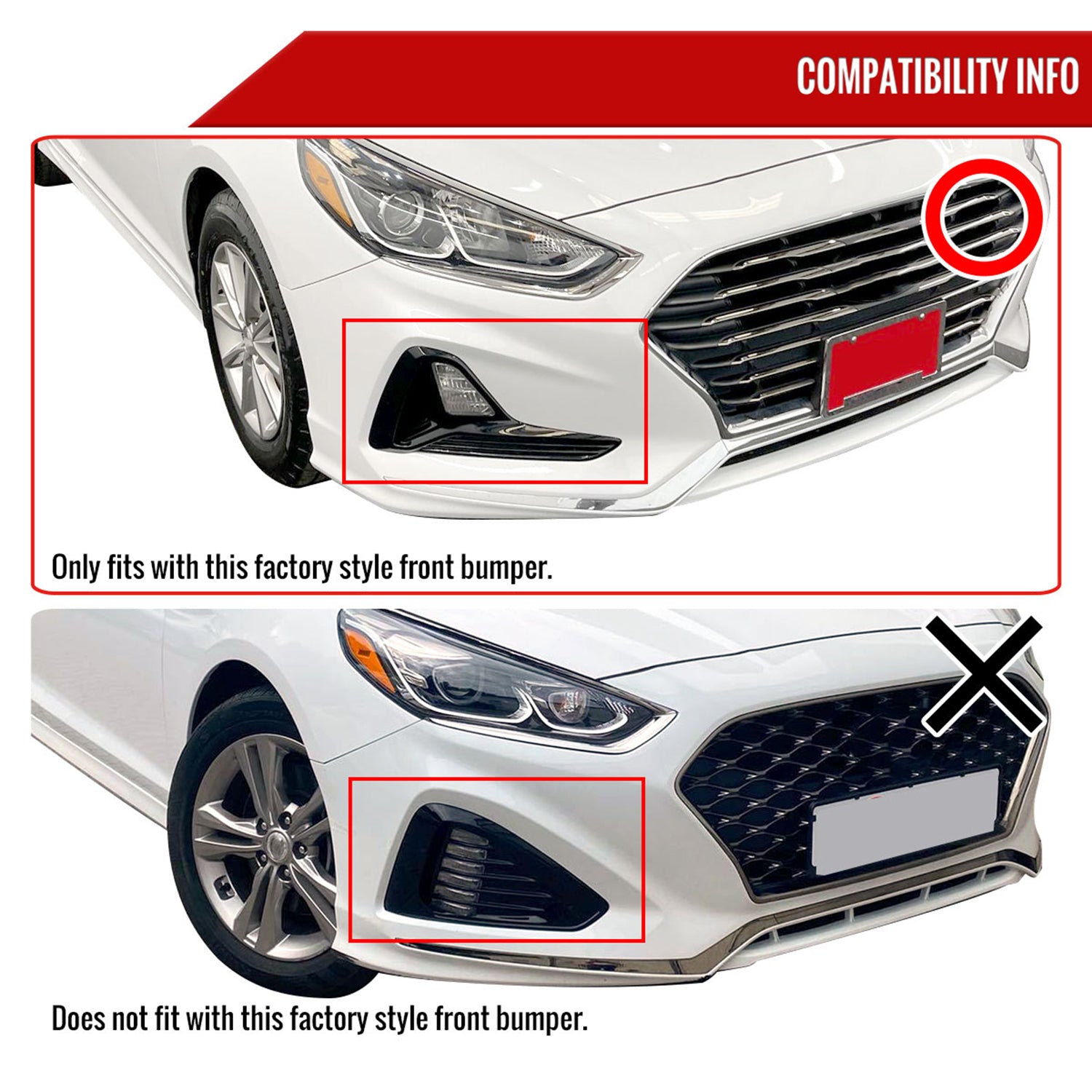 2018-2019 Hyundai Sonata Glossy Black 3Pcs Front Bumper Lip Splitter Kit