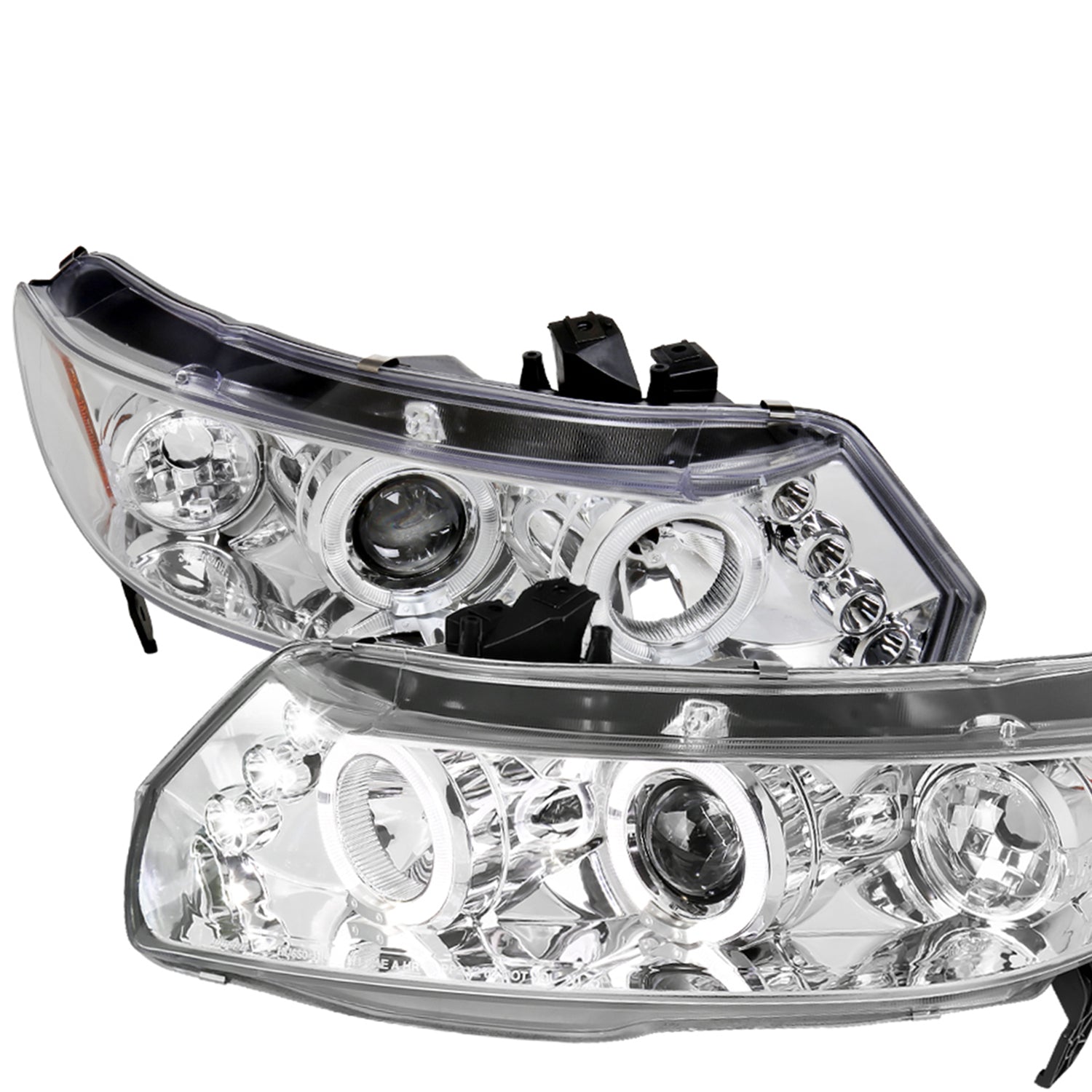 2006-2011 Honda Civic Coupe Dual Halo Projector Headlights Chrome/Clear Lens