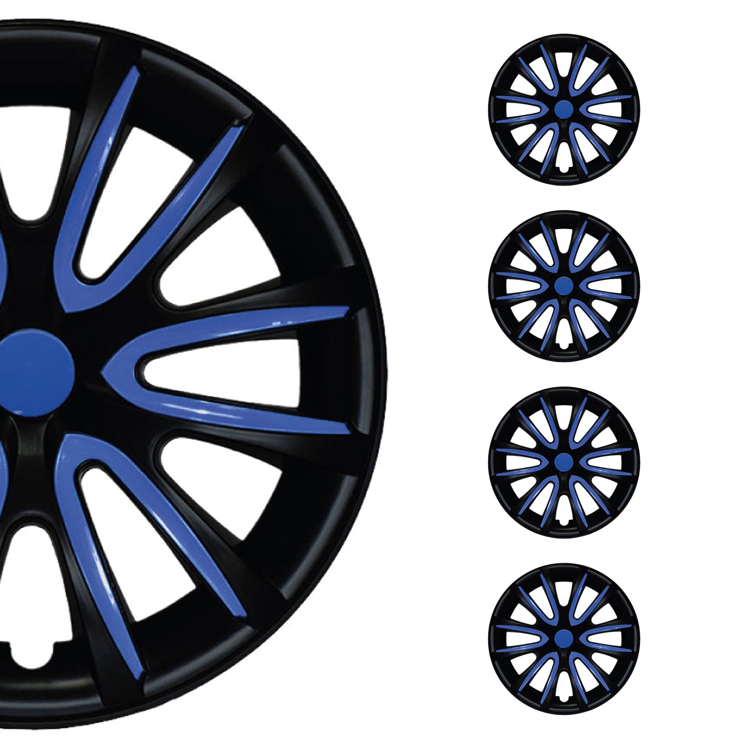 Bicolo Hub Caps Wheel Cover 16" Black Matt & Dark Blue Full Set 4 pcs.
