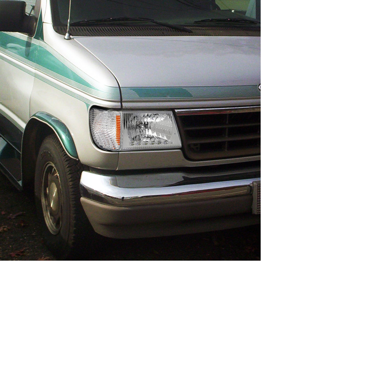 1992-2006 Ford Econoline Factory Headlights w/SMD LED Light Strip Chrome/Clear