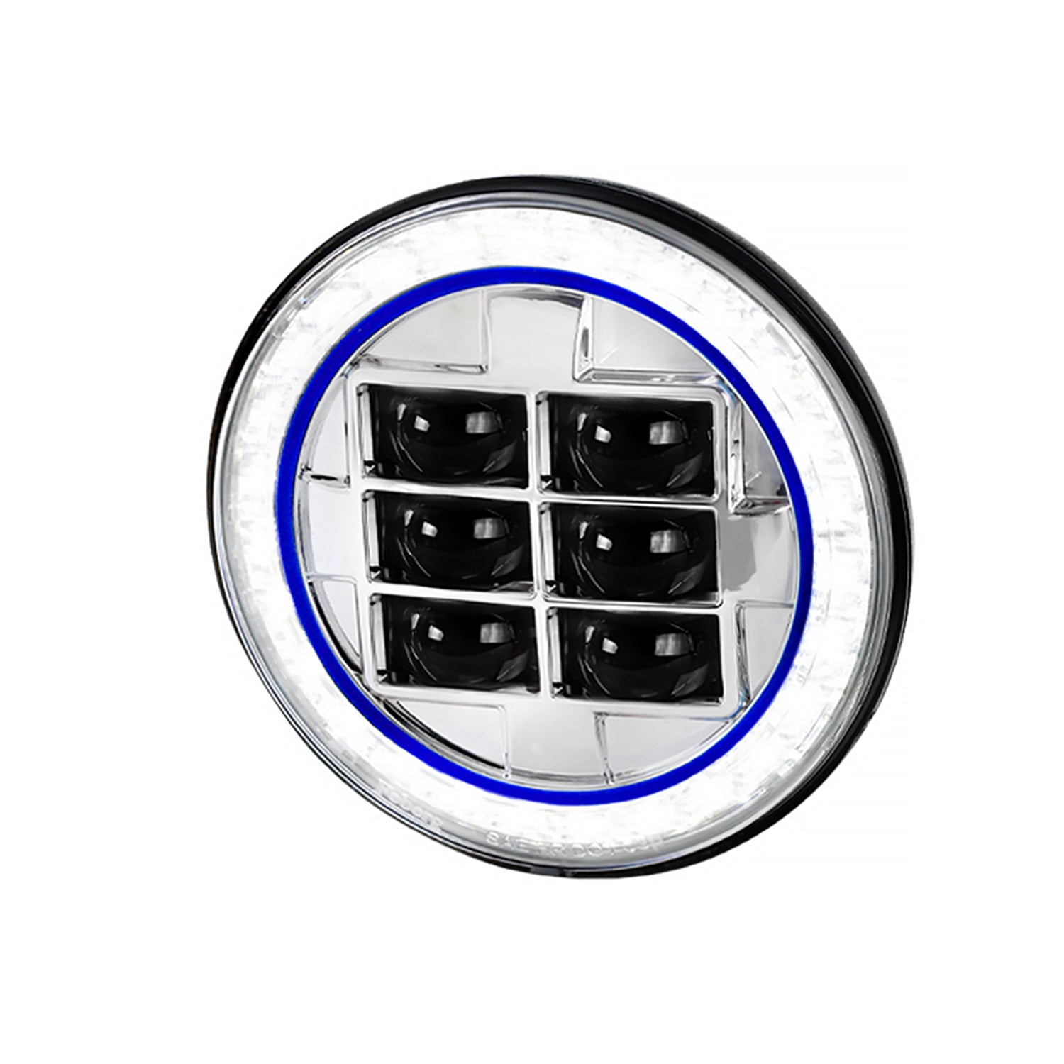 Universal 7" Round Cree LED Blue Rim Halo Projector Headlight - 1PC Chrome/Clear