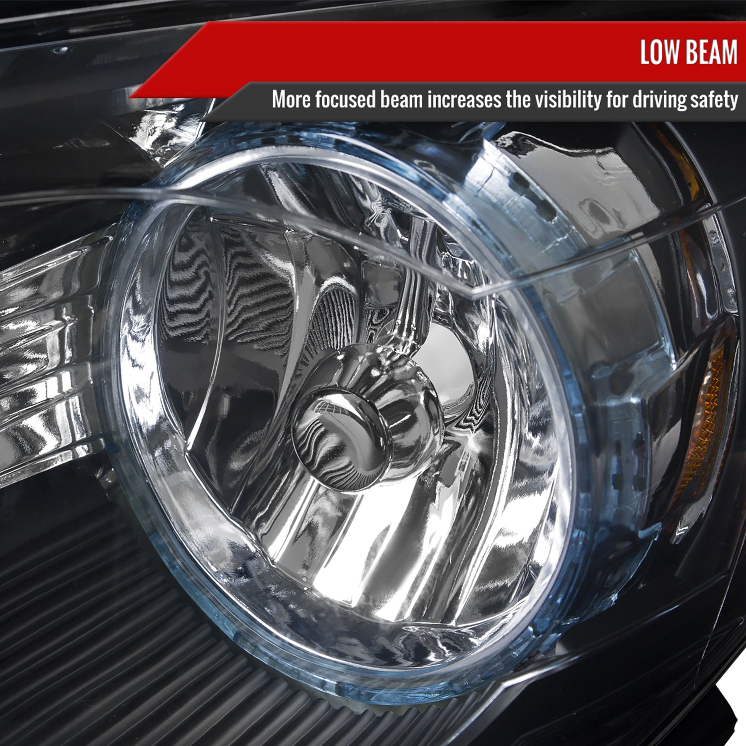 2008-2012 Chevy Malibu LS/LT/LTZ Crystal Headlights Amber Reflectors Black