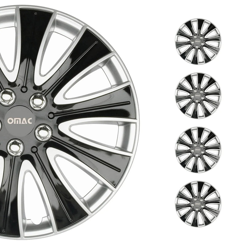 Pisa Hub Caps Wheel Cover 15" Black & Silver Full Set 4 pcs.