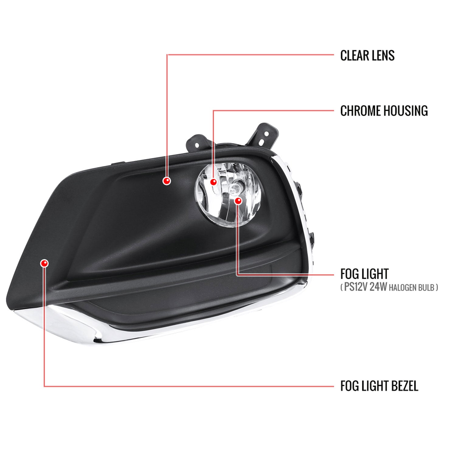 2017-2019 Chevrolet Trax PS24W Fog Lights Kit Chrome Housing/Clear Lens