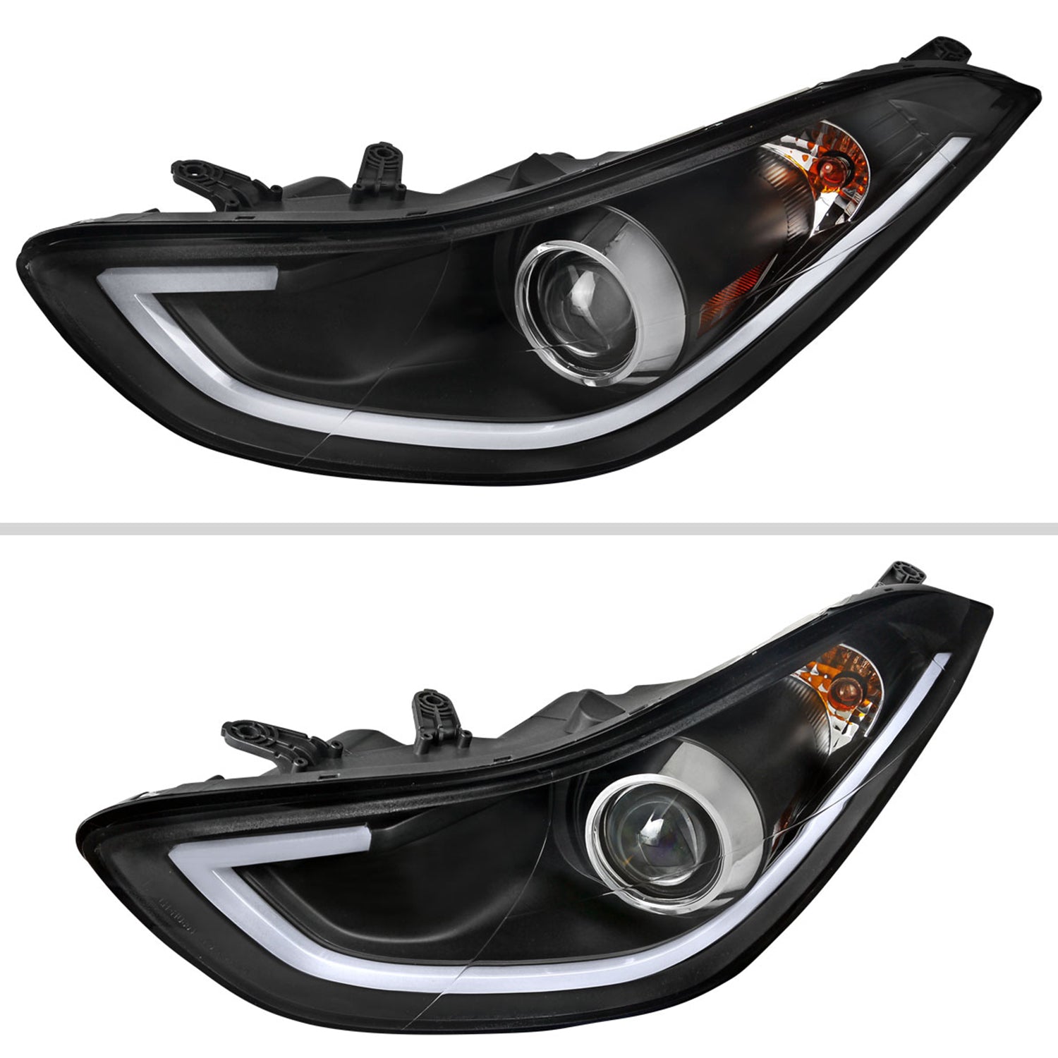 2011-2013 Hyundai Elantra LED Bar Projector Headlights Matte Black/Clear Lens
