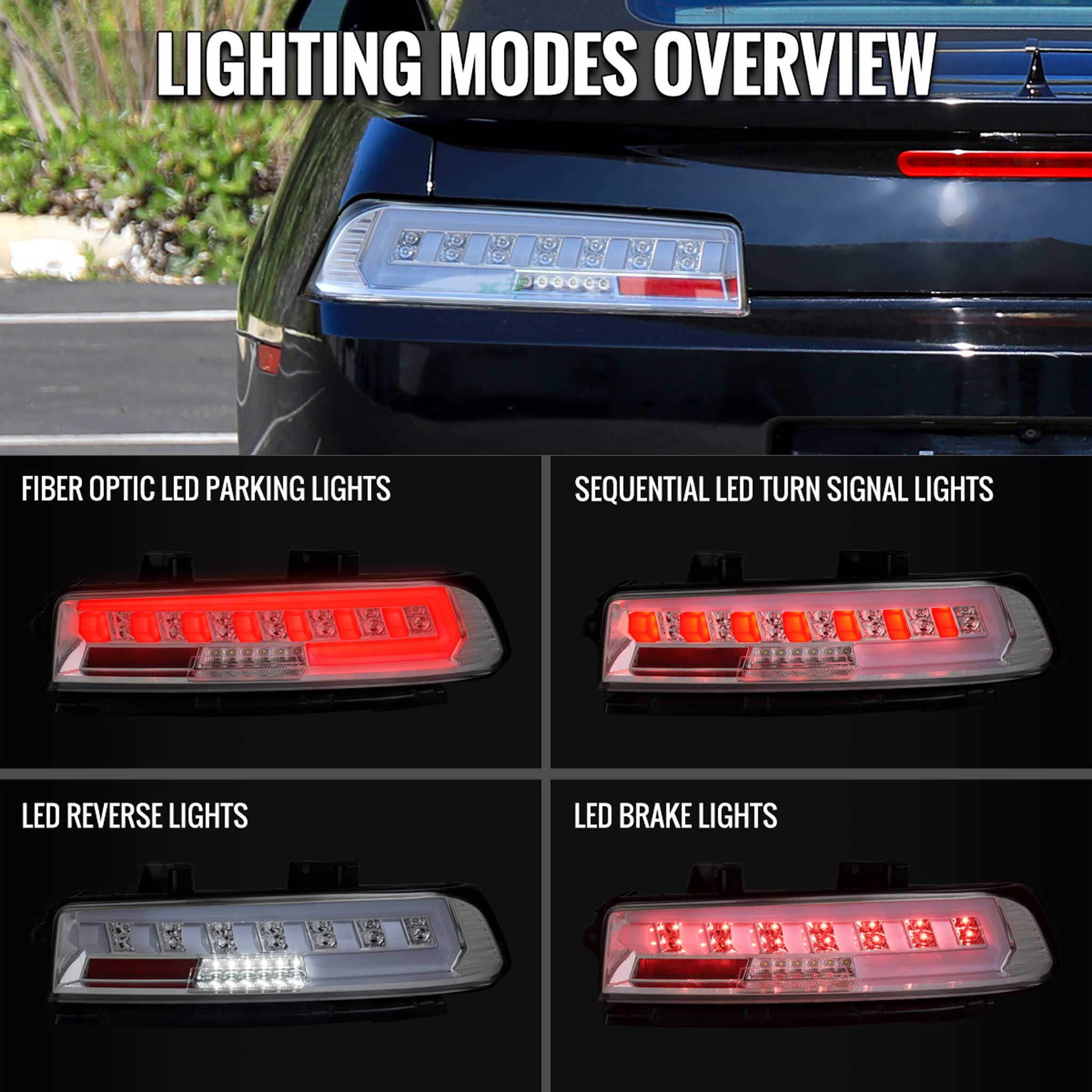 For Chevrolet Camaro 2014-2015 Full Red LED Sequential Tail Light Chrome Housing Clear Lens