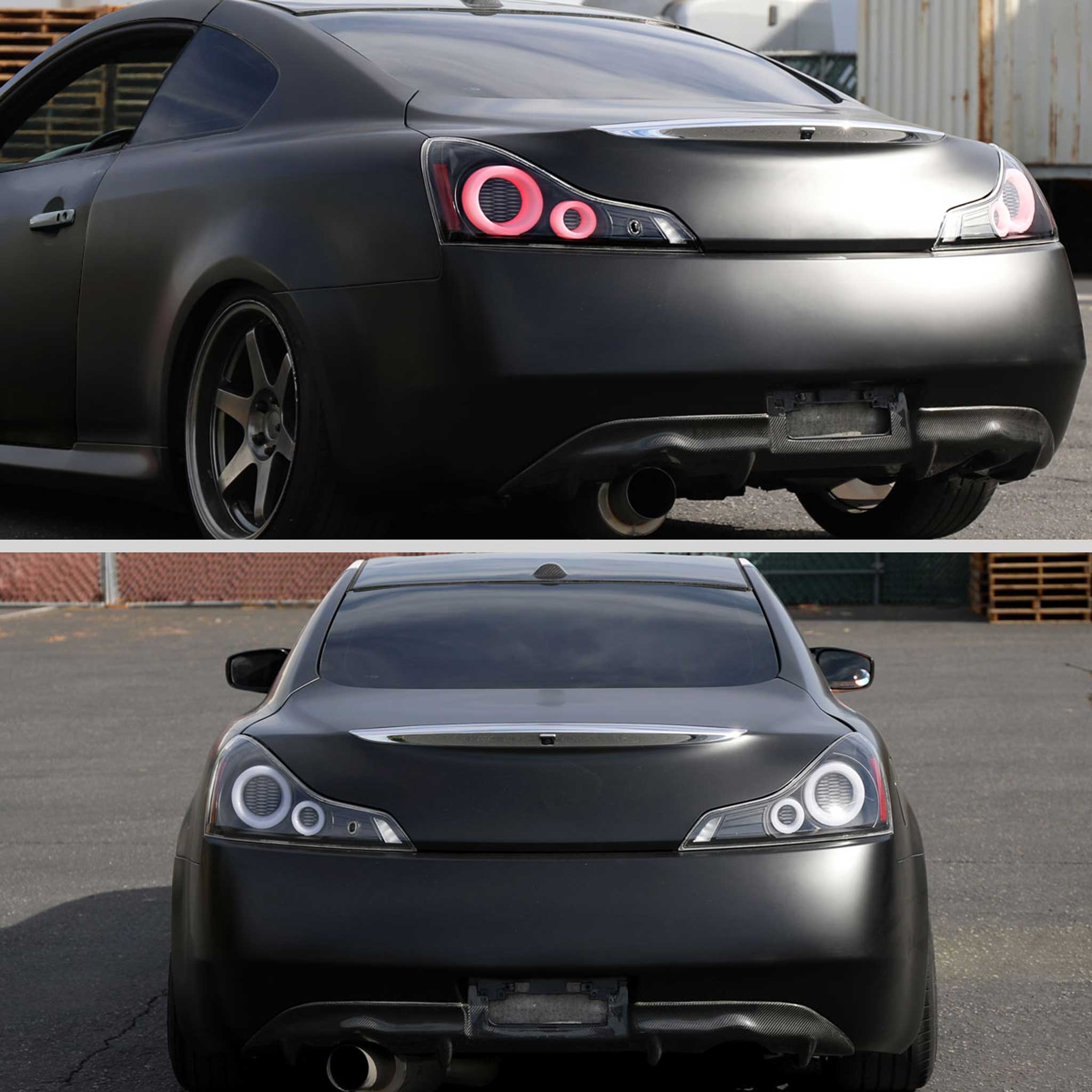 For Infiniti G37 2008-13 / Q60 Coupe 2014-15 LED Tail Light Switchback Sequential Turn Signals Matte Black Housing Clear Lens