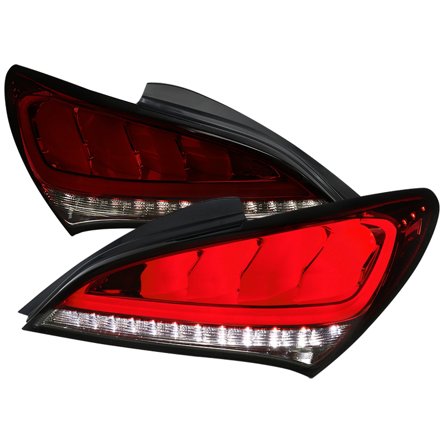 2010-2016 Hyundai Genesis Coupe White Bar LED Tail Lights Chrome/Red Smoke